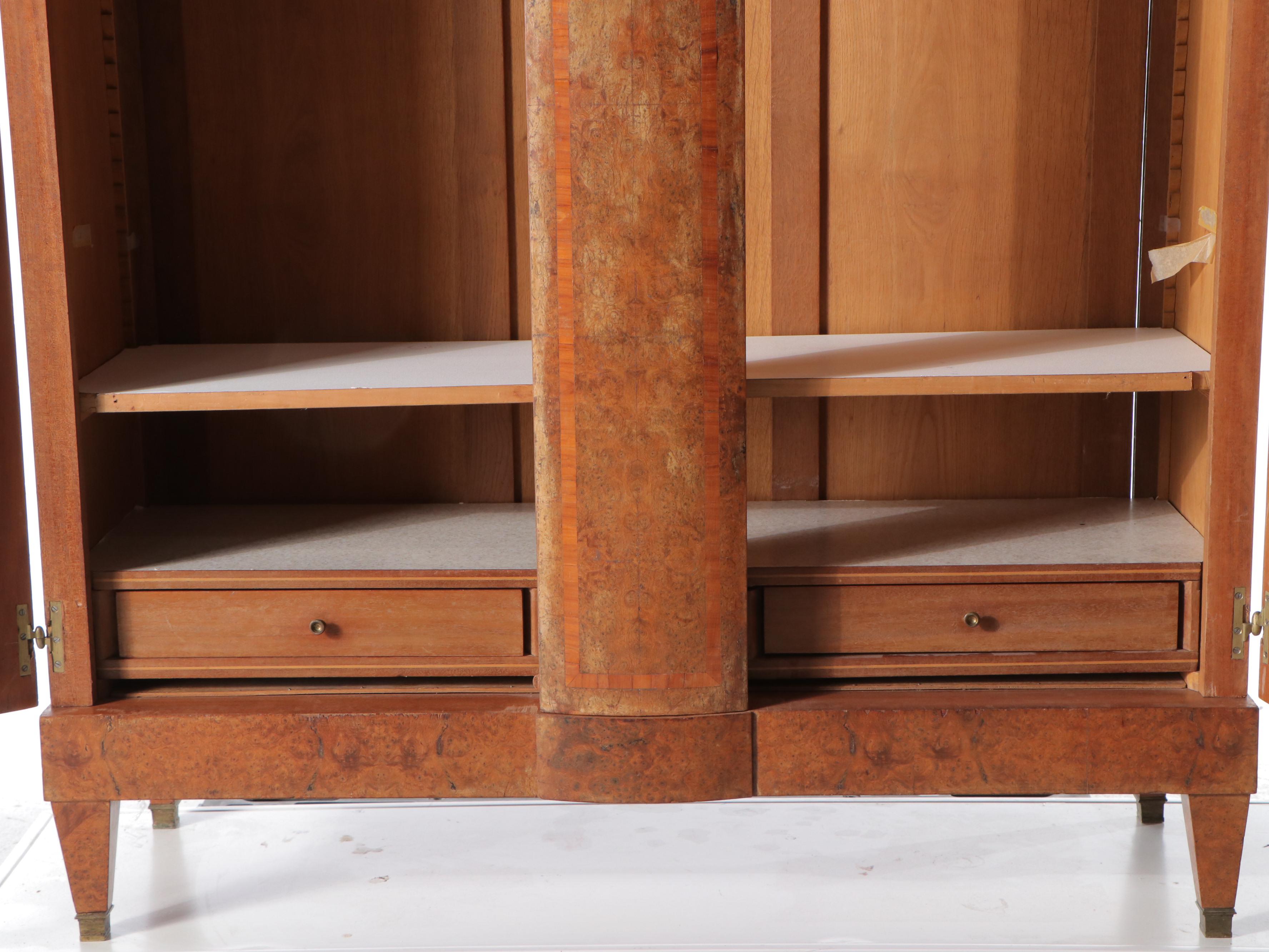 French Art Nouveau Style Bird's-Eye Maple Knockdown Wardrobe