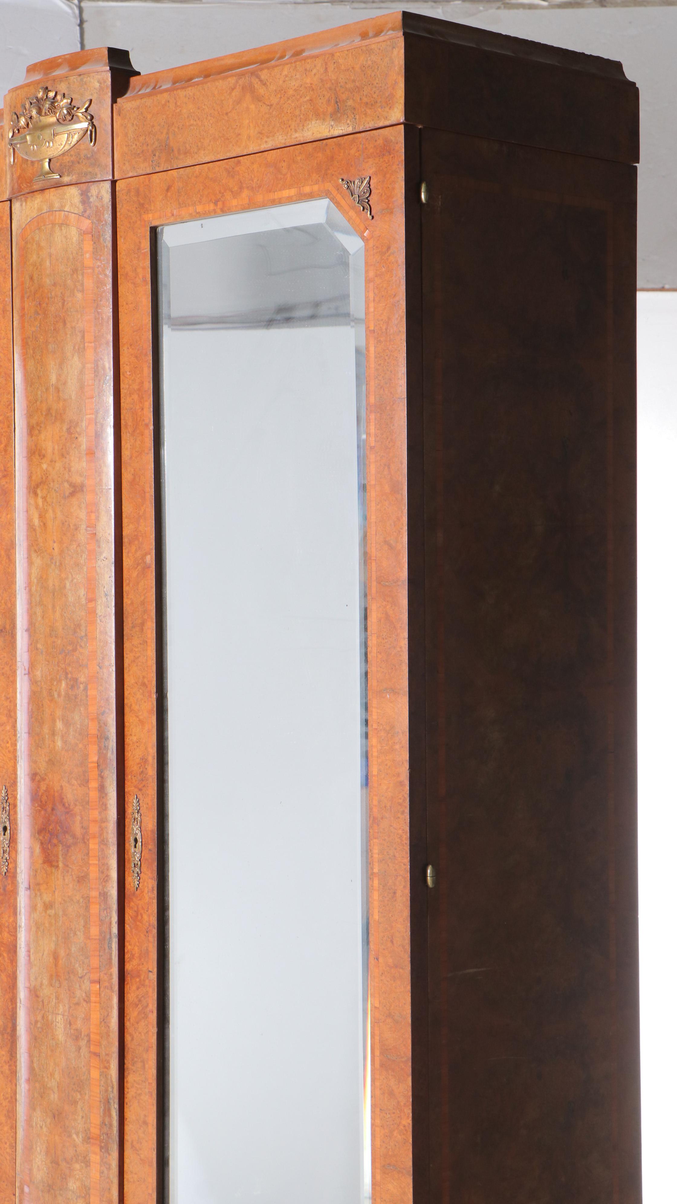 French Art Nouveau Style Bird's-Eye Maple Knockdown Wardrobe