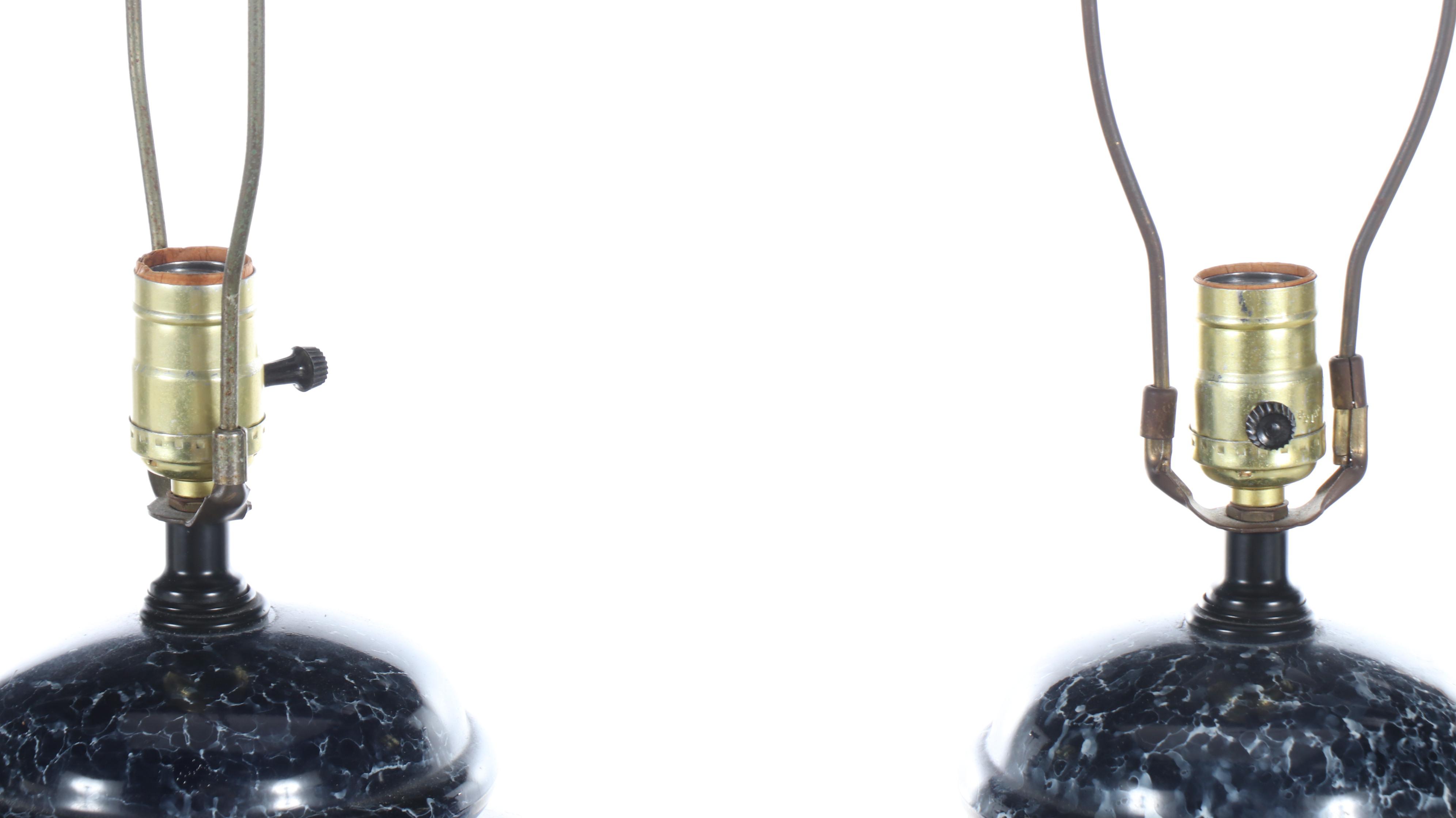 Blue and White Urn Ceramic Table Lamps on Wood Base with Pleated Fabric Shades