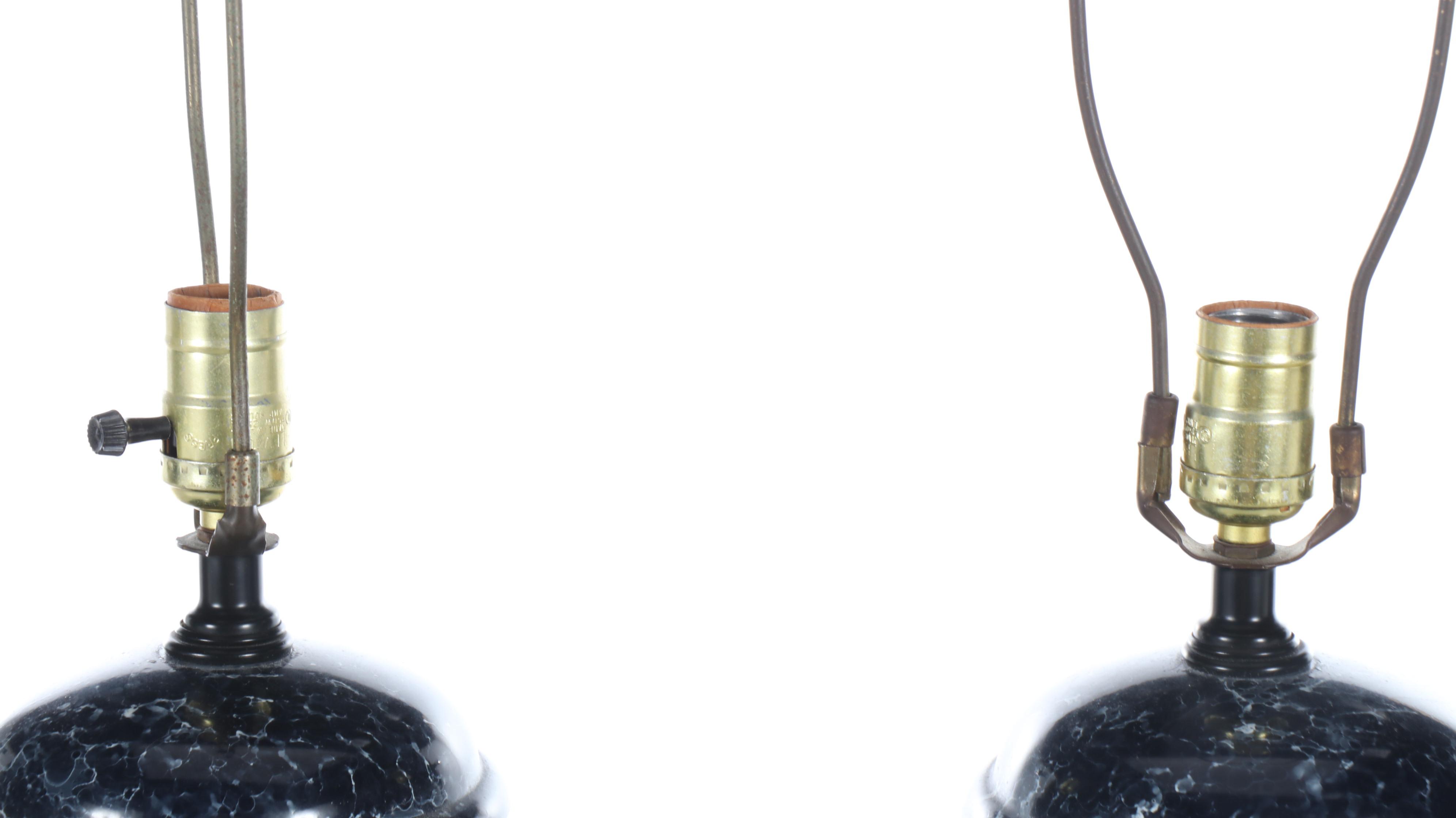 Blue and White Urn Ceramic Table Lamps on Wood Base with Pleated Fabric Shades