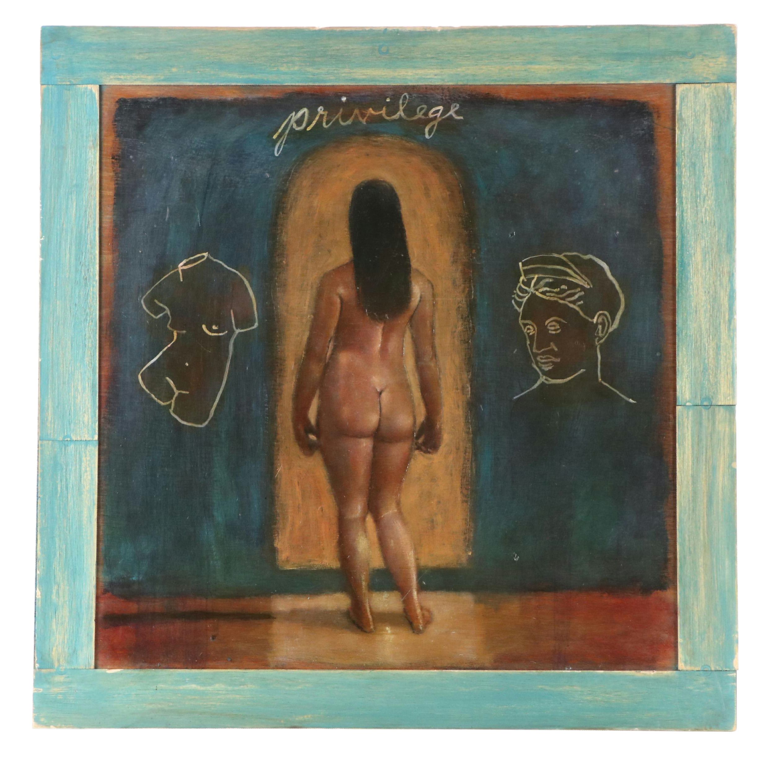 Arthur Fielder Figural Oil Painting "Privilege," Late 20th Century