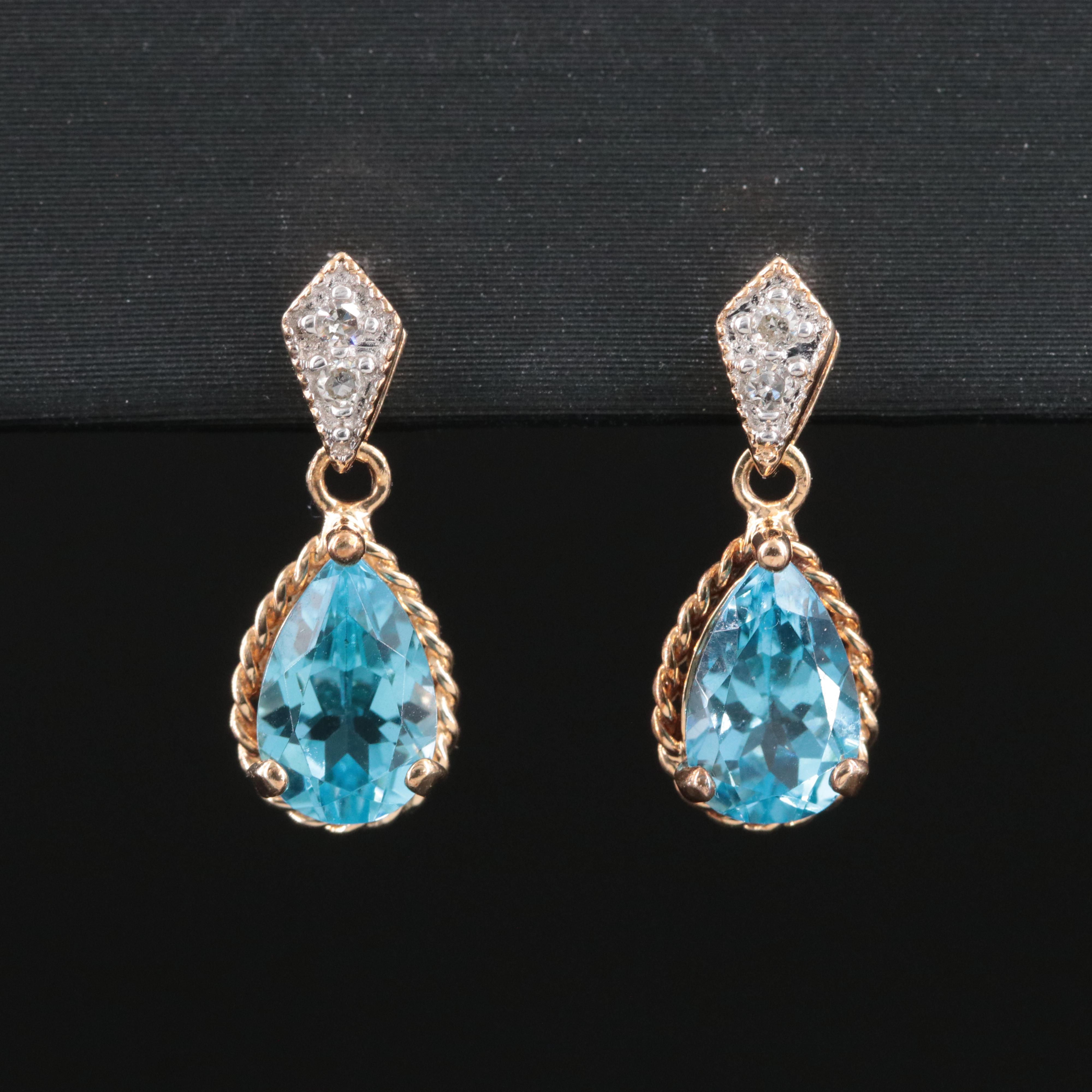 10K Swiss Blue Topaz and Diamond Earrings
