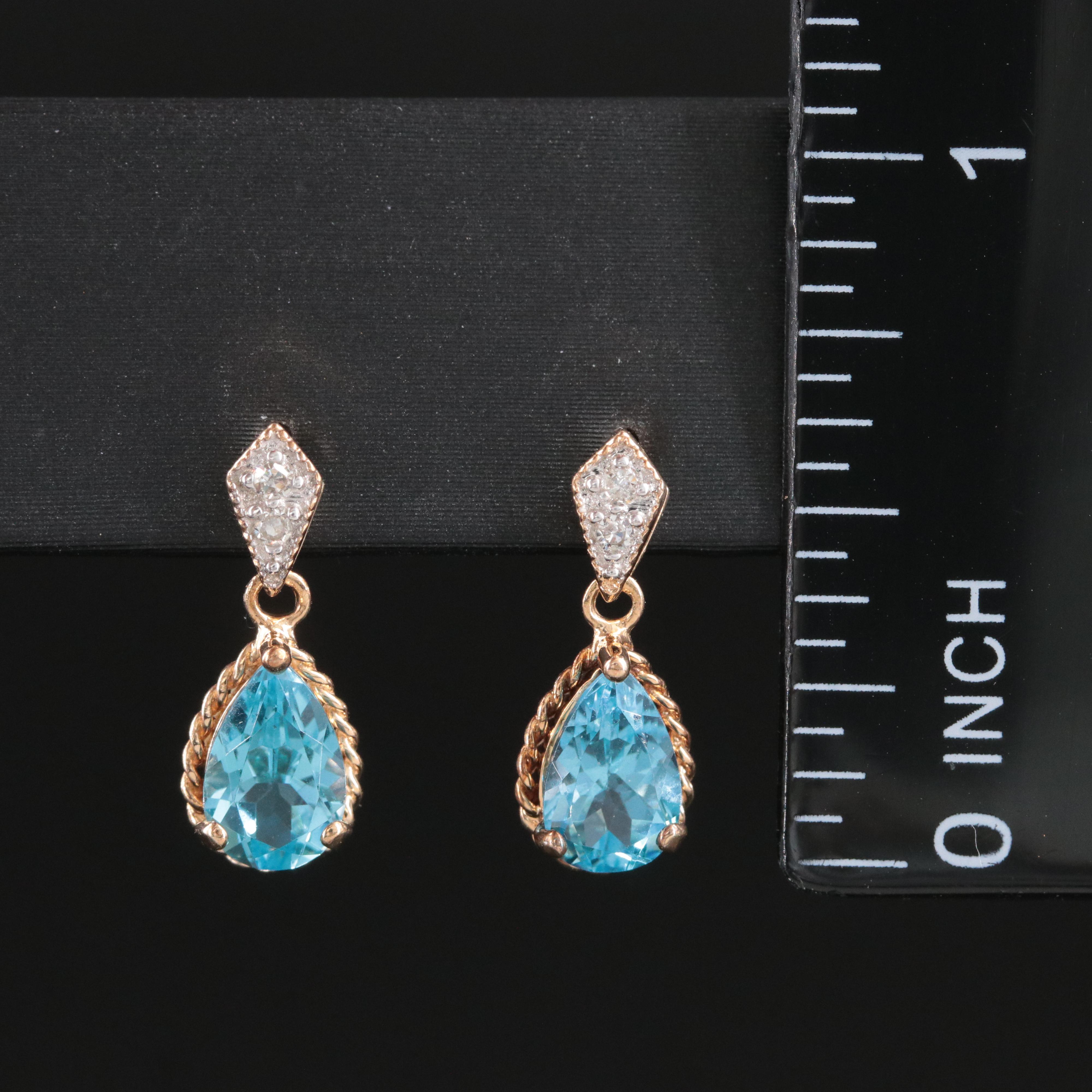 10K Swiss Blue Topaz and Diamond Earrings