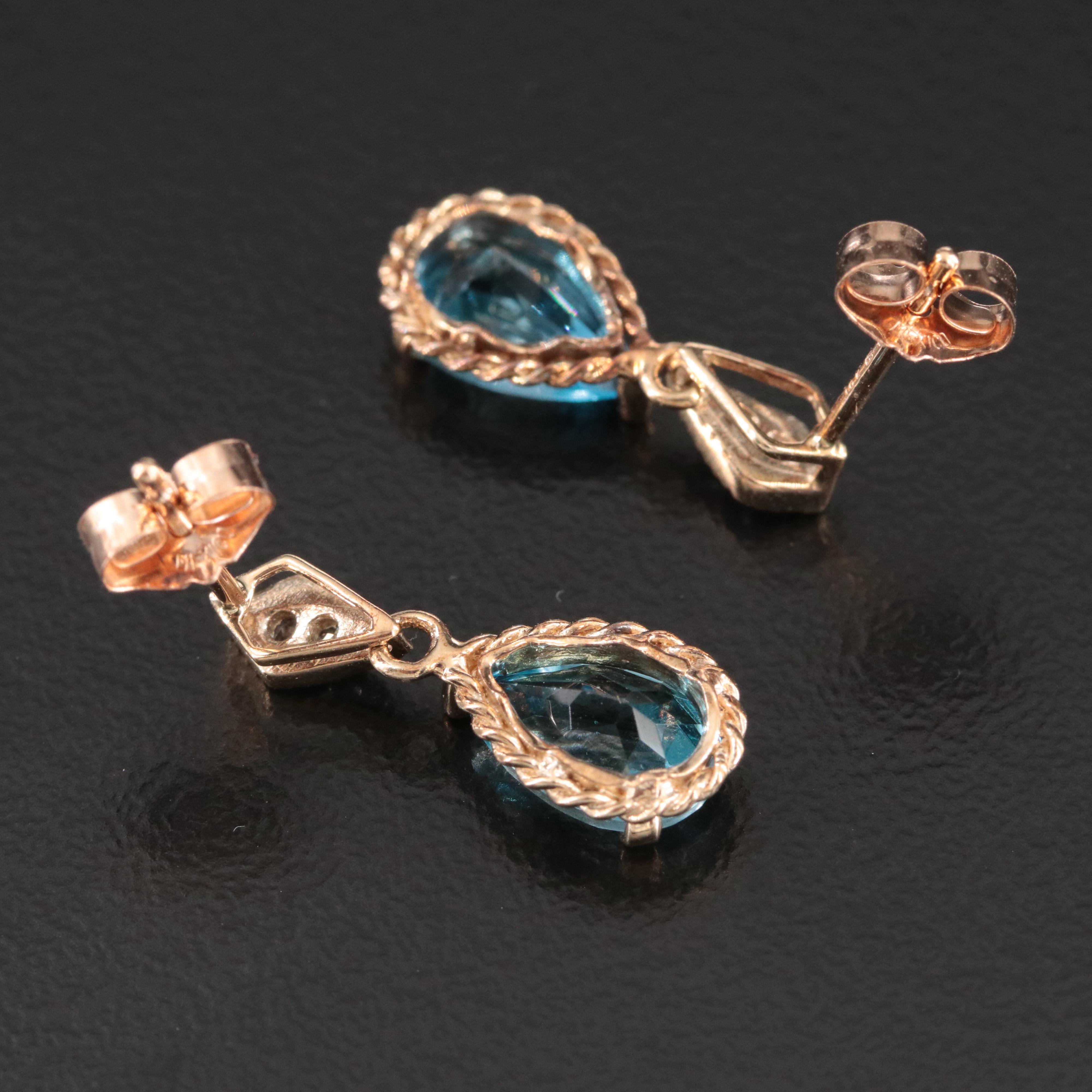 10K Swiss Blue Topaz and Diamond Earrings