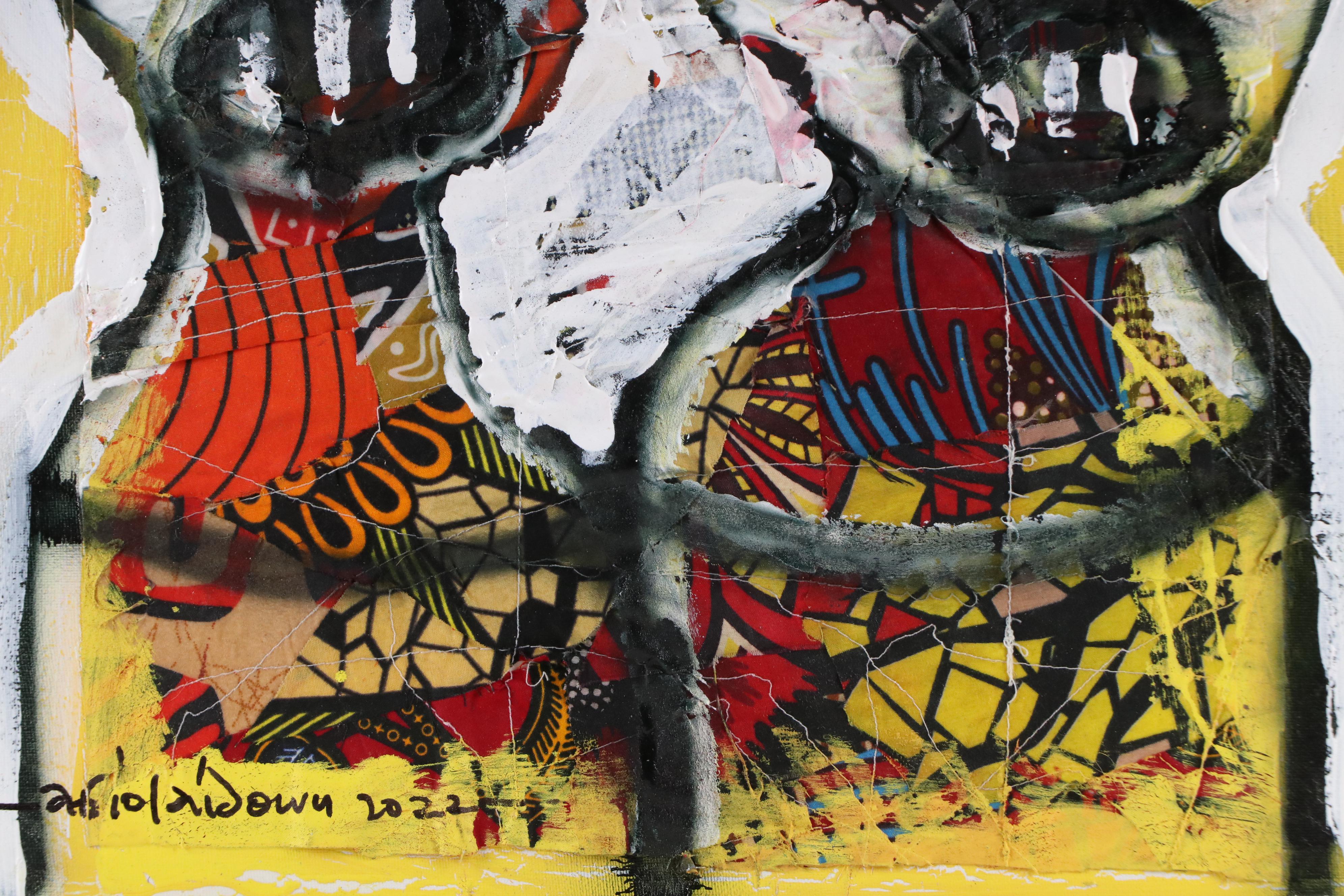 Abiola Idowu Stylized Mixed Media Portrait "Every Day, I Think," 2022