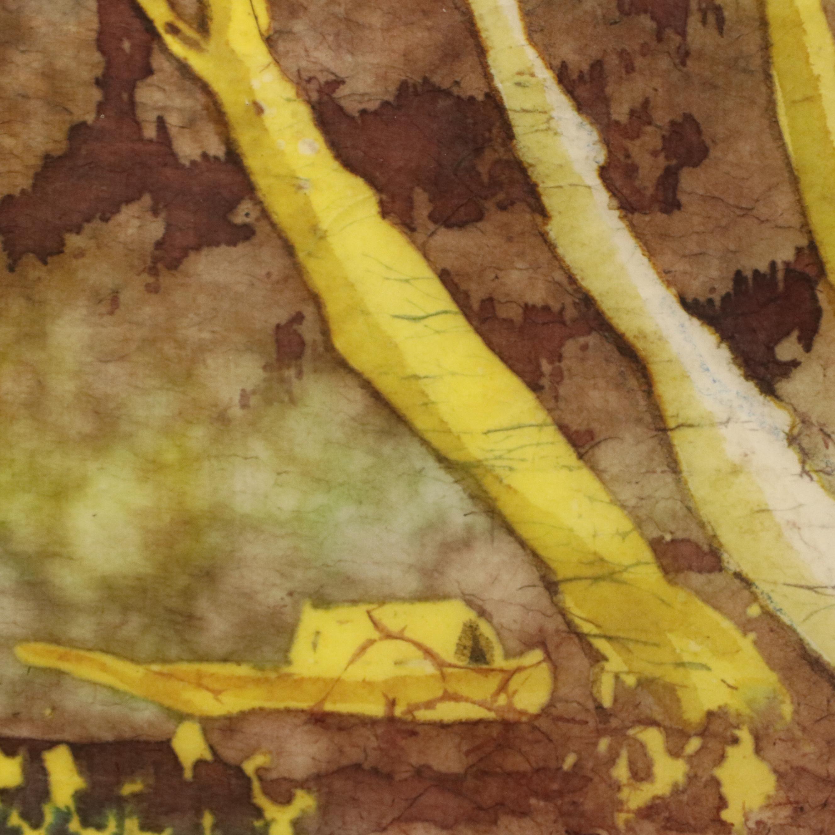 Lee Long Looi Watercolor Painting of River Boats in Forest, Late 20th Century