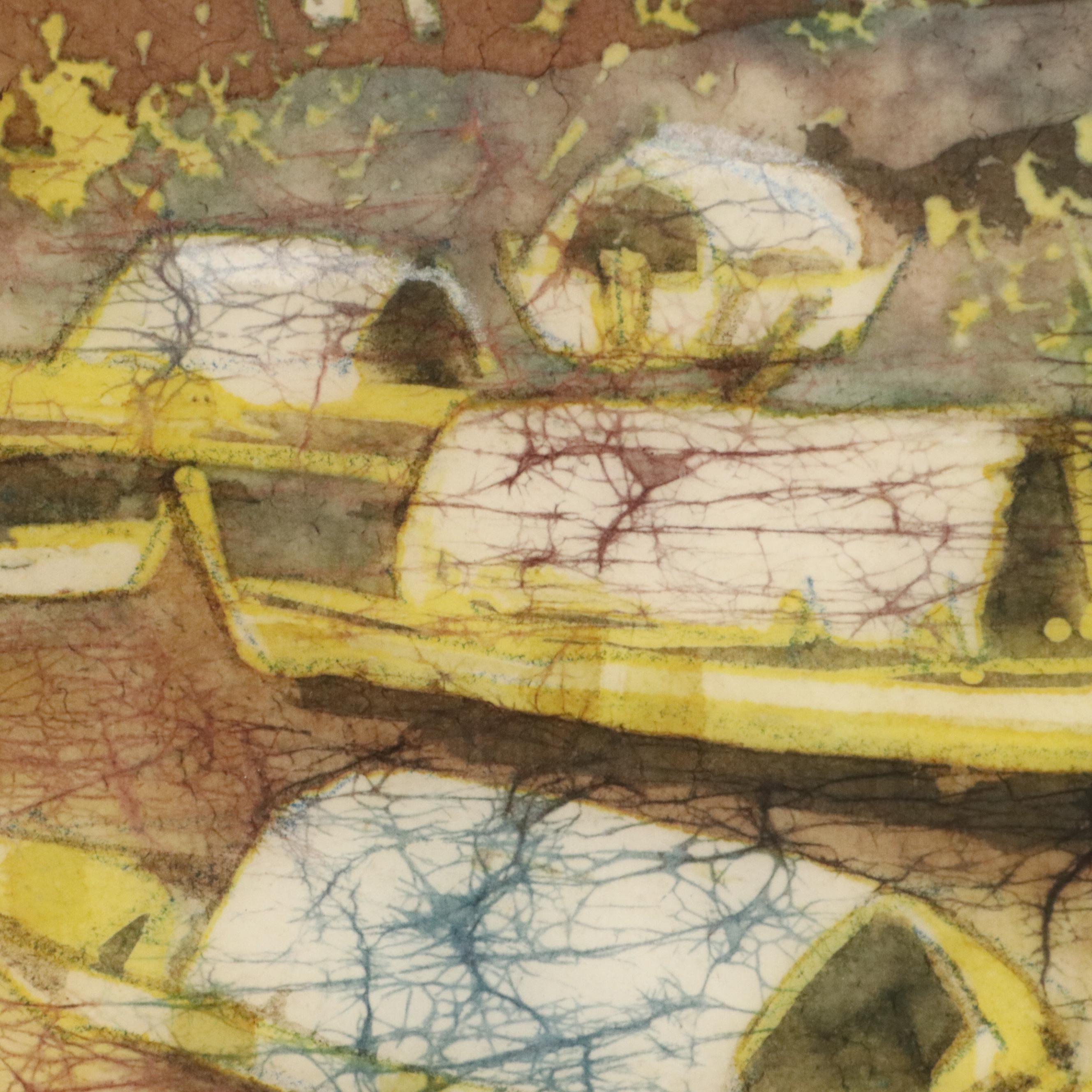 Lee Long Looi Watercolor Painting of River Boats in Forest, Late 20th Century