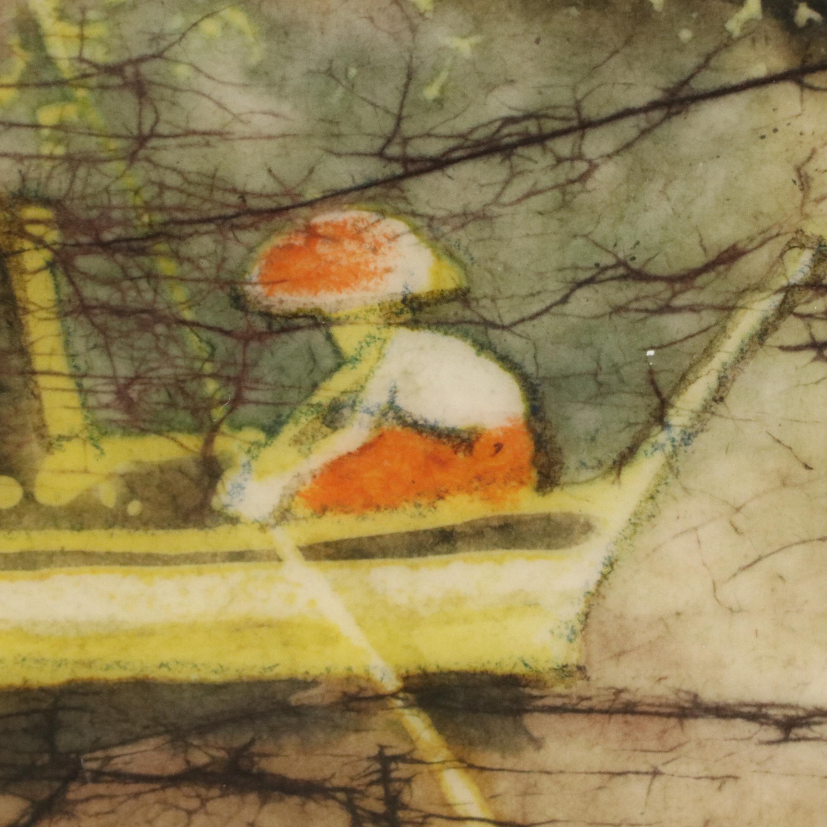 Lee Long Looi Watercolor Painting of River Boats in Forest, Late 20th Century