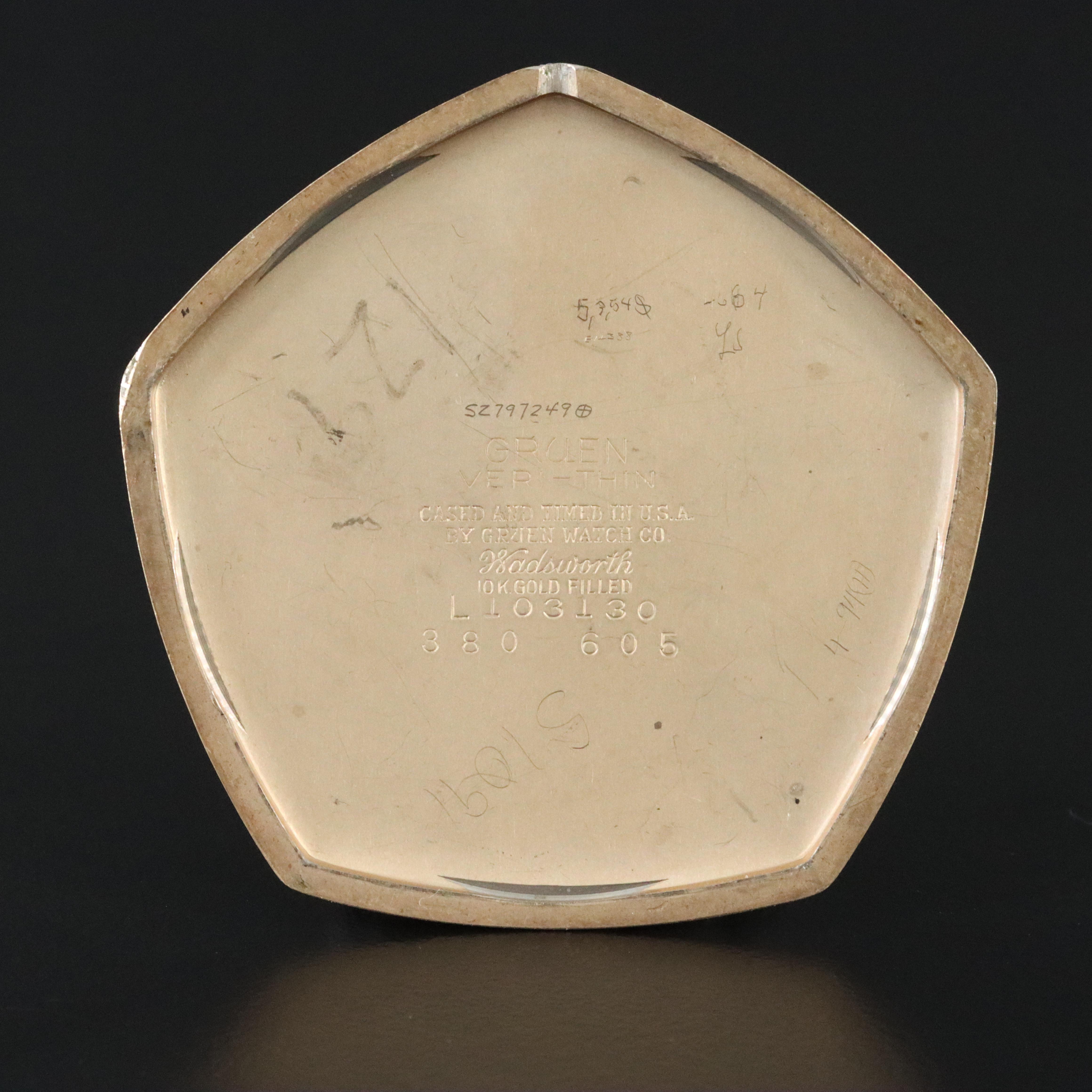 Gruen Veri-Thin Precision Gold-Filled Pentagon Pocket Watch with 14K Fob