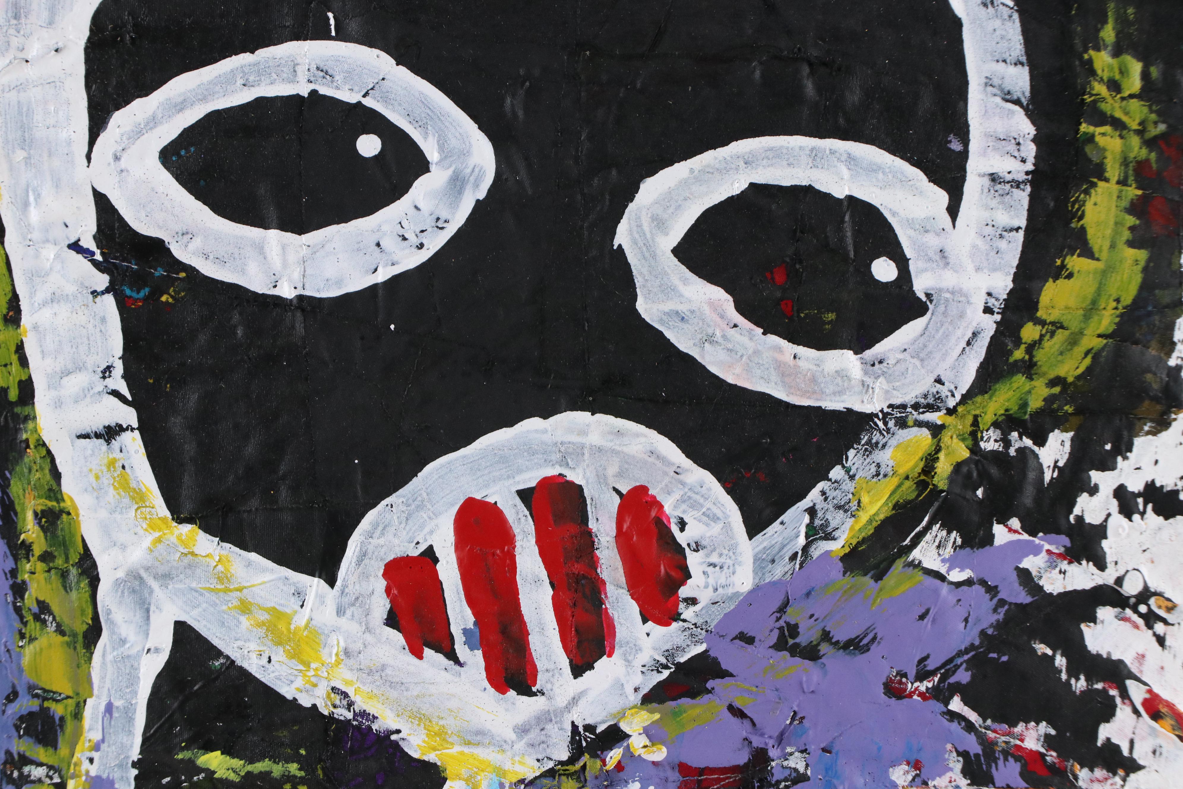 Abiola Idowu Stylized Mixed Media Portrait "We Are Temporary Here," 21st Century