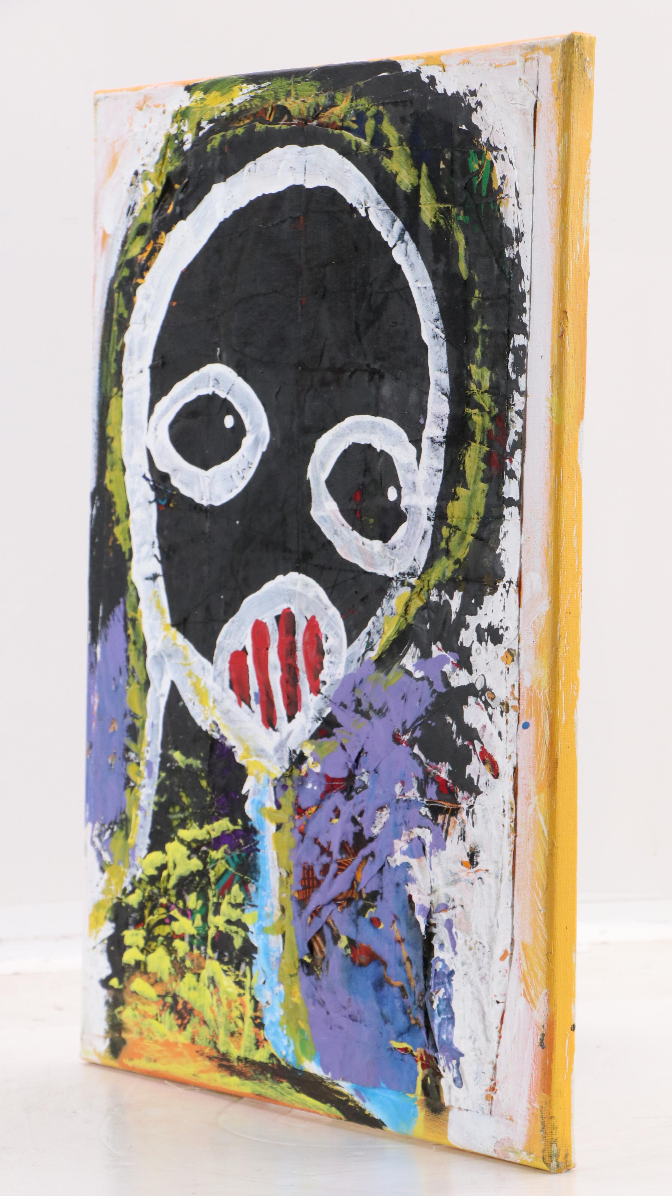 Abiola Idowu Stylized Mixed Media Portrait "We Are Temporary Here," 21st Century