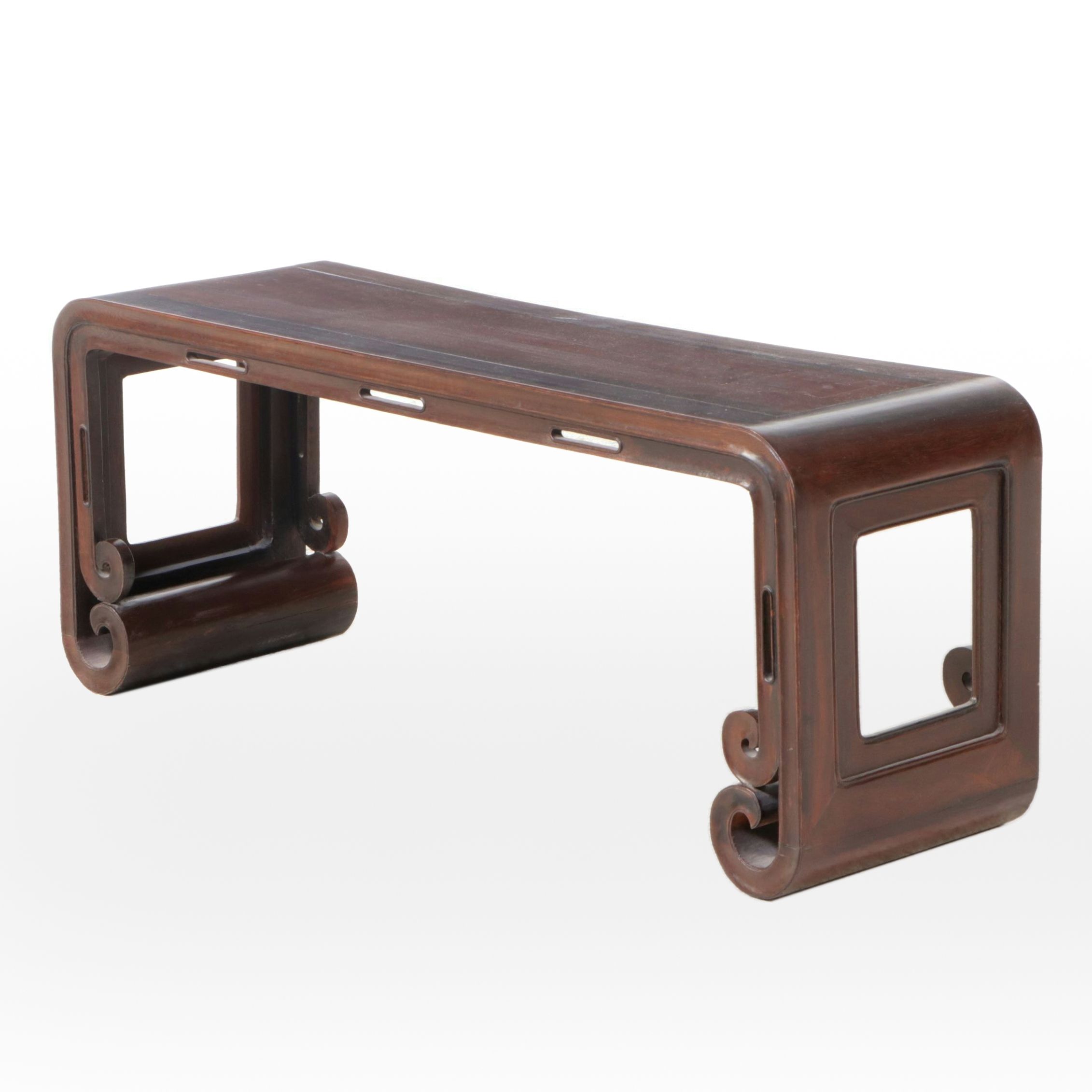 Chinese Carved Scroll-End Rosewood Bench or Low Table