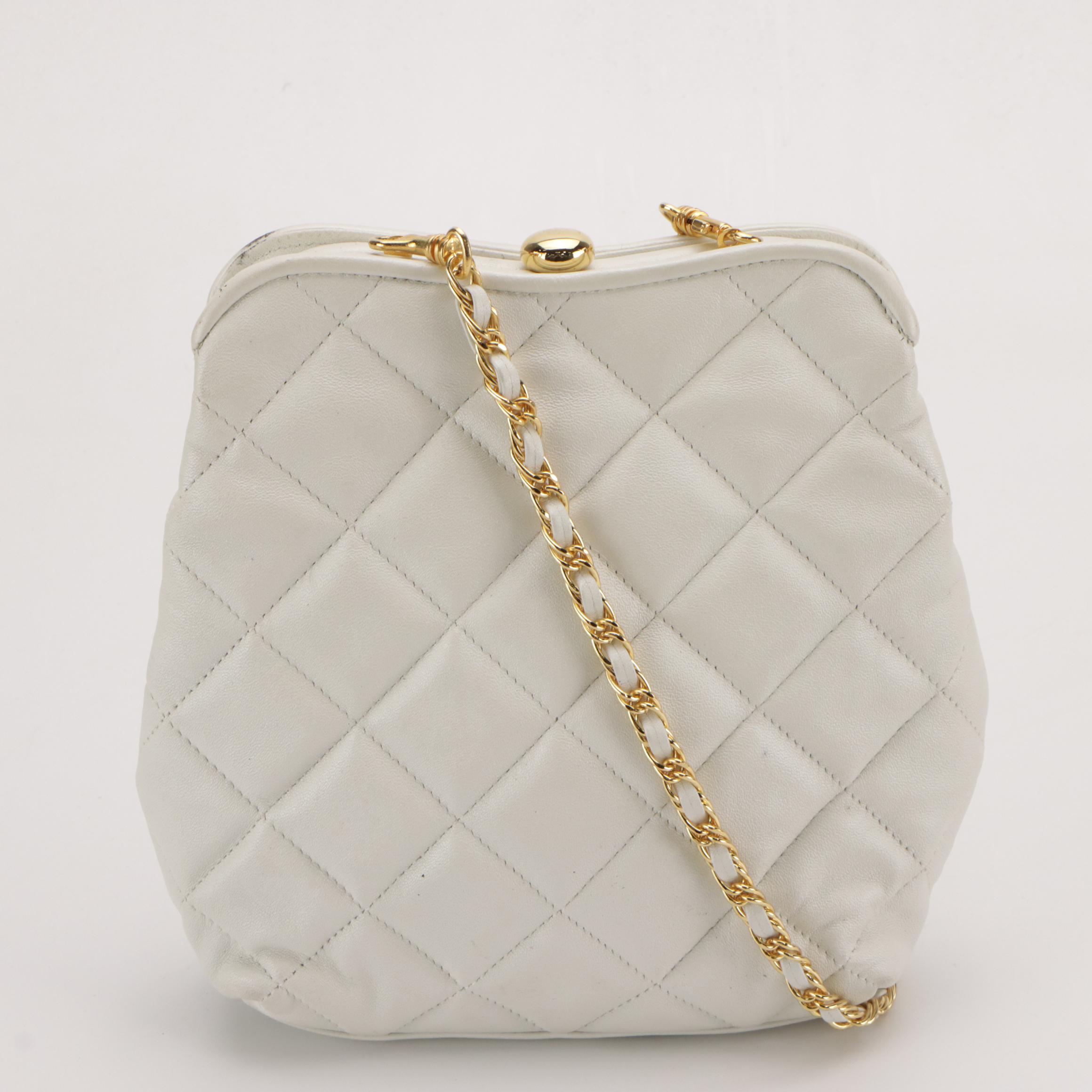 Talbots Brown Leather & White Ribbed Front Flap Crossbody and Other Evening Bags