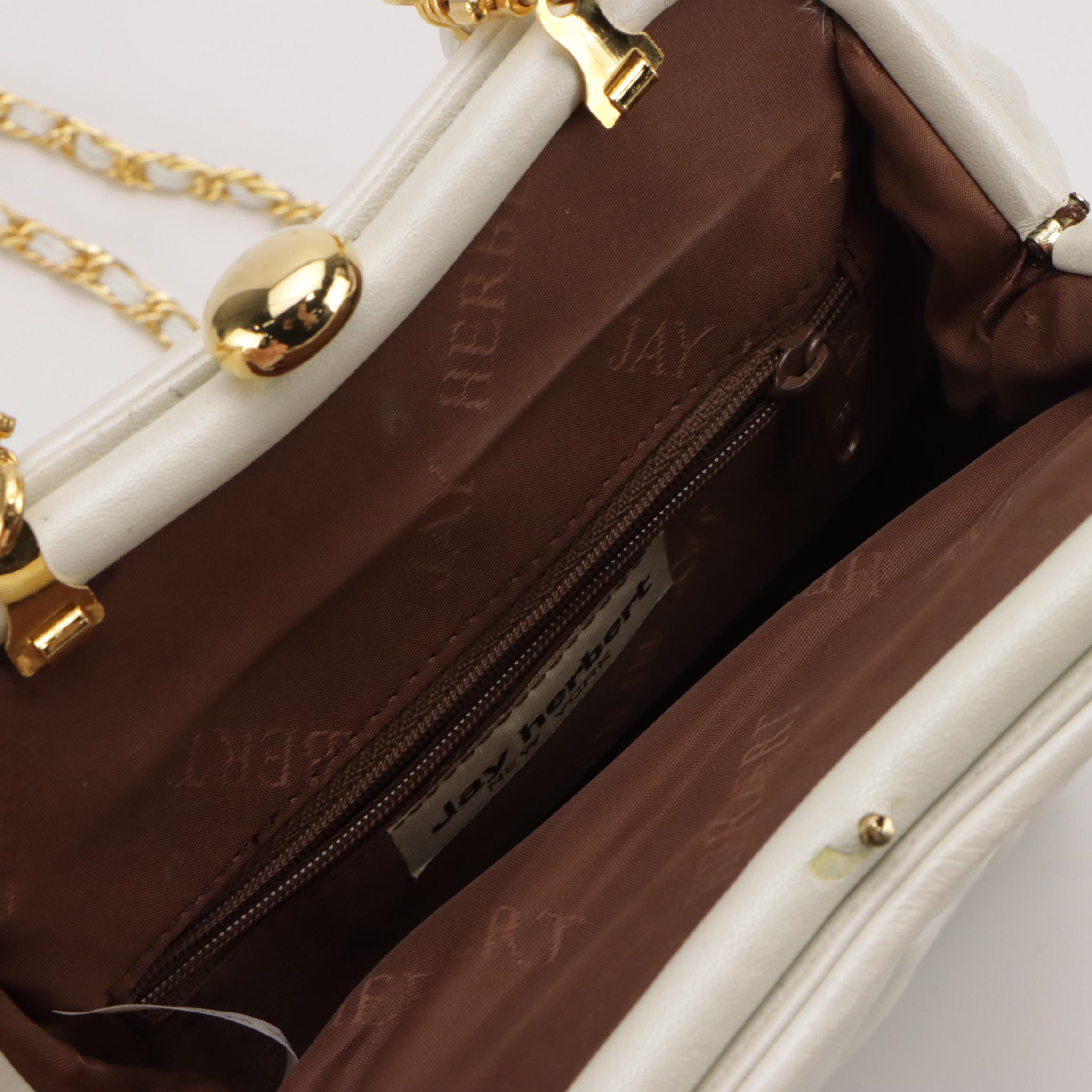 Talbots Brown Leather & White Ribbed Front Flap Crossbody and Other Evening Bags