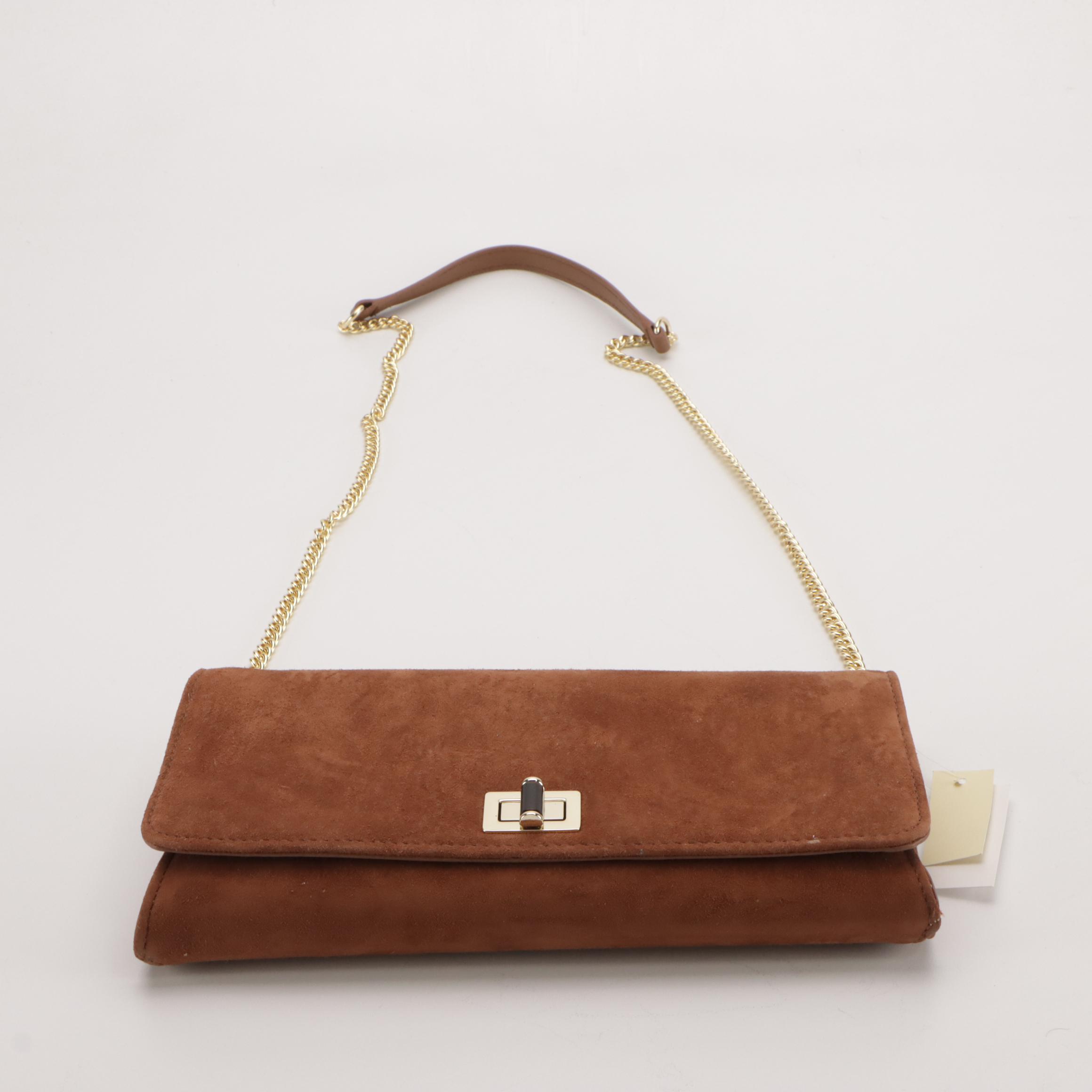 Talbots Brown Leather & White Ribbed Front Flap Crossbody and Other Evening Bags