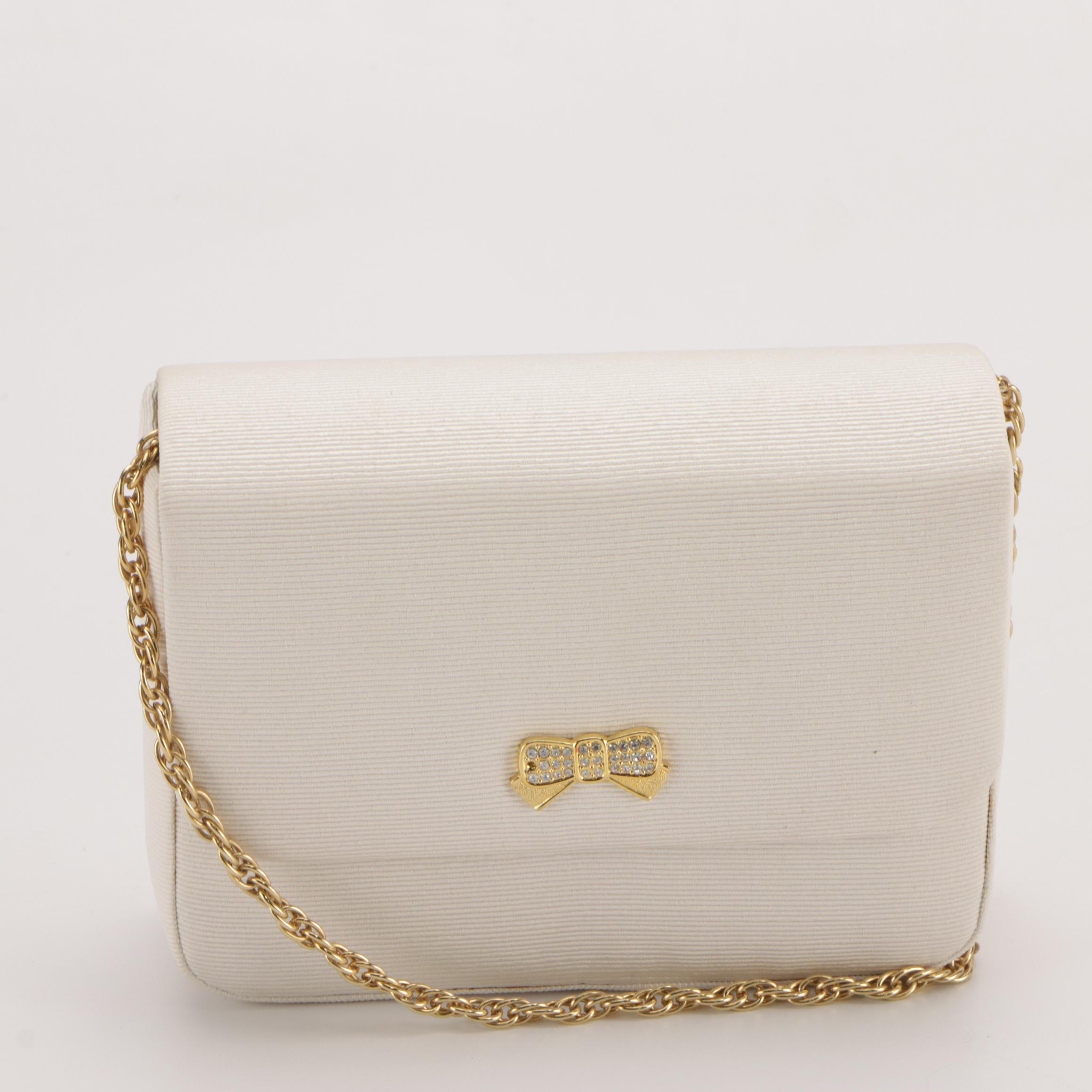 Talbots Brown Leather & White Ribbed Front Flap Crossbody and Other Evening Bags