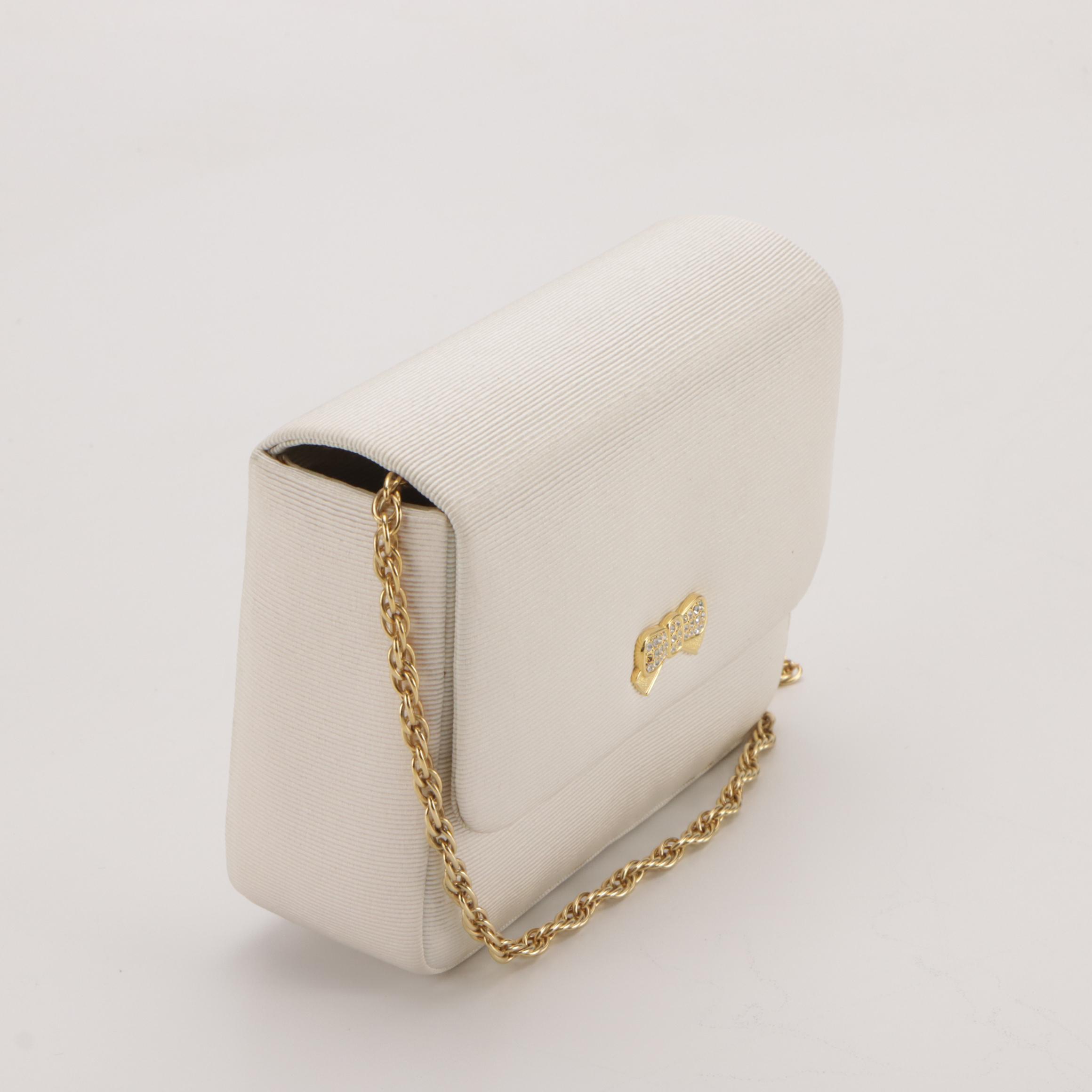 Talbots Brown Leather & White Ribbed Front Flap Crossbody and Other Evening Bags