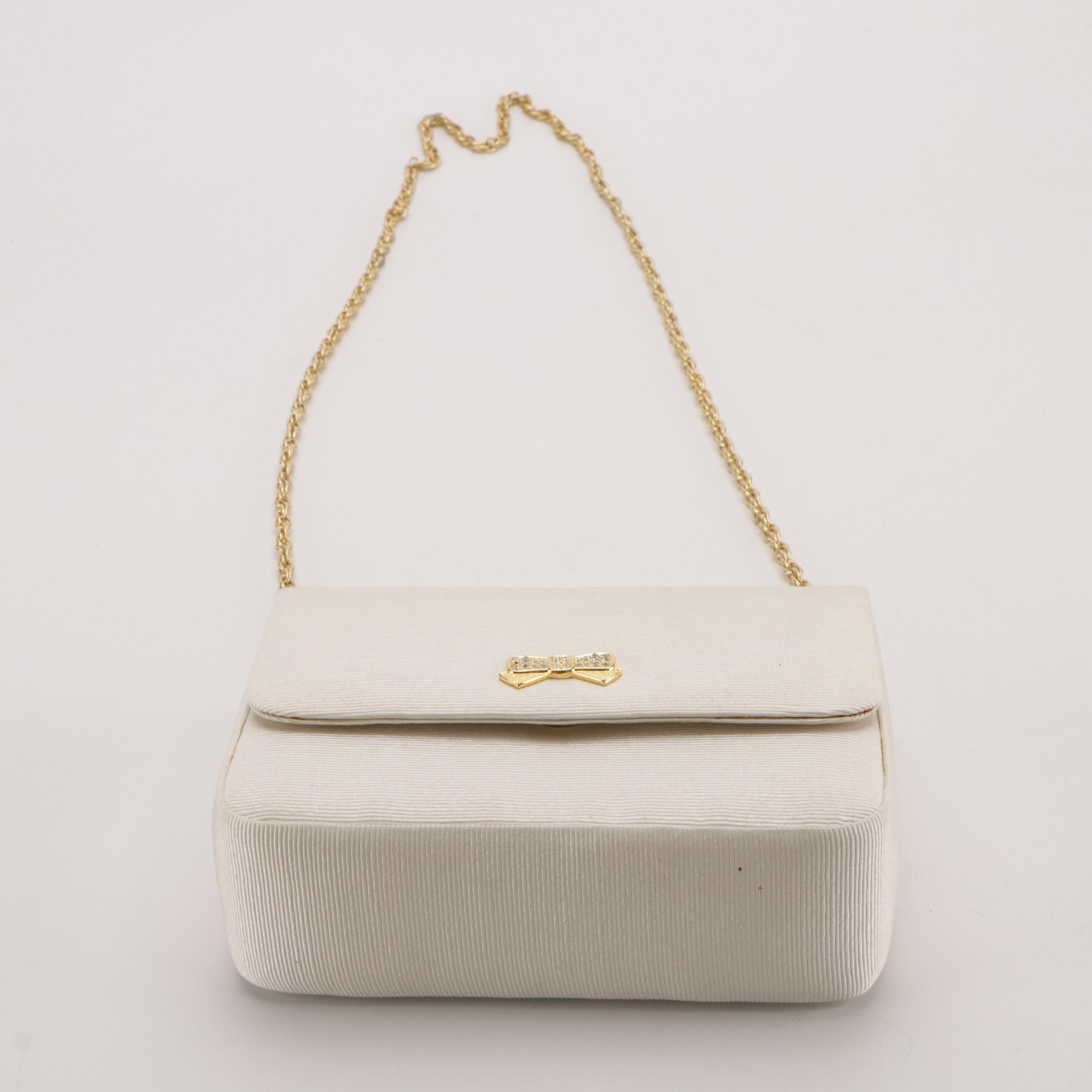 Talbots Brown Leather & White Ribbed Front Flap Crossbody and Other Evening Bags