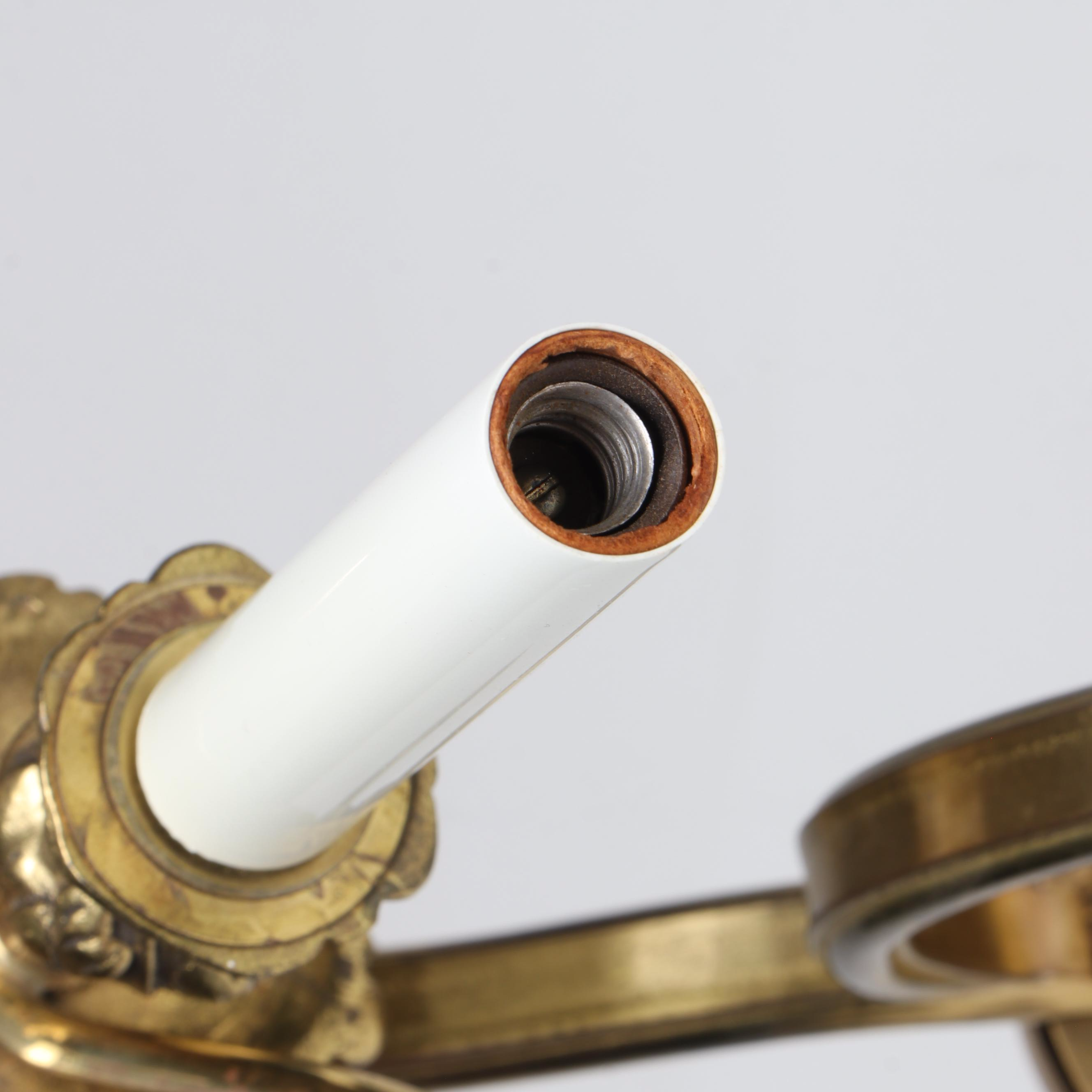 Pair of Empire Style Brass Single-Arm Wall Sconces with Clip-On Ruffled Shades