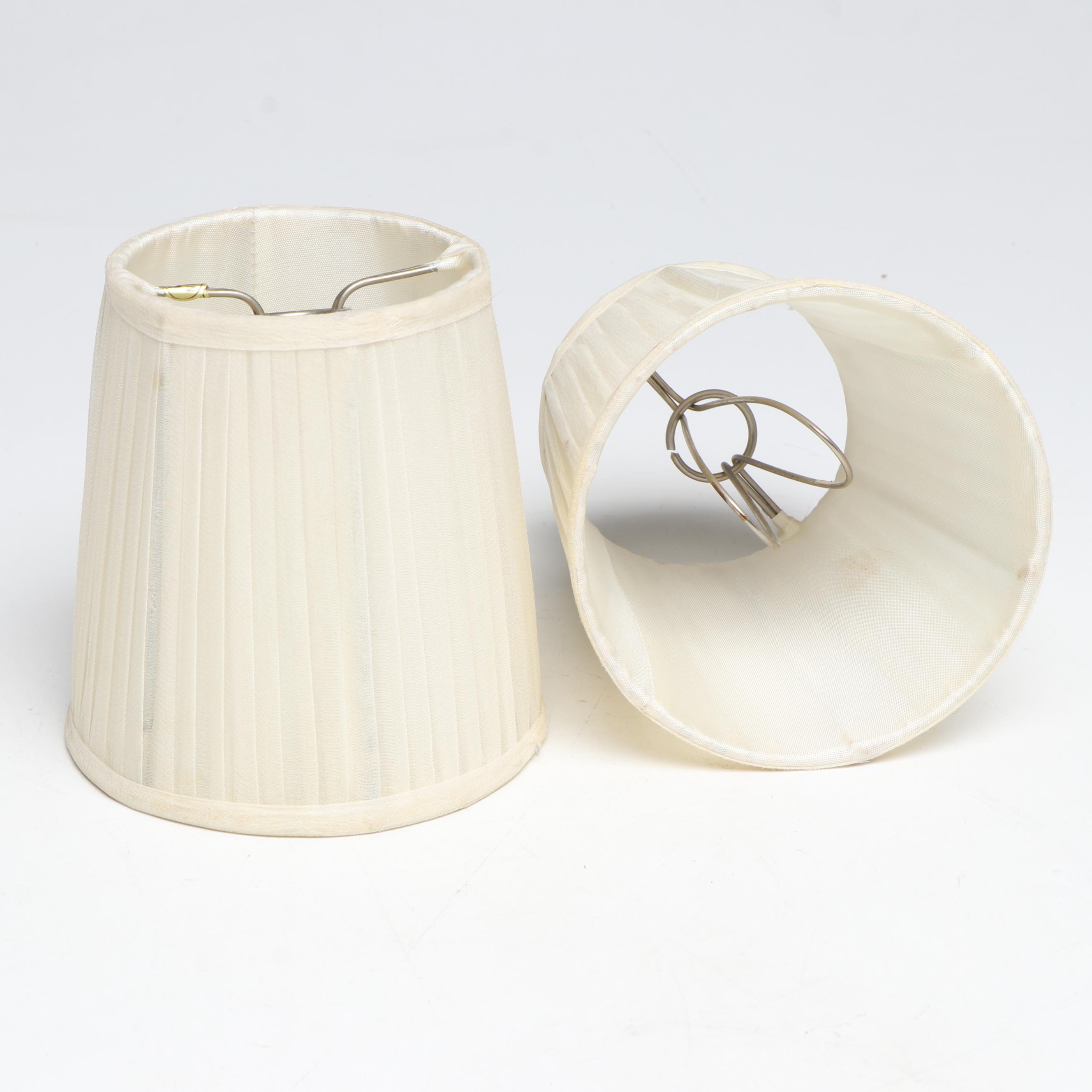 Pair of Empire Style Brass Single-Arm Wall Sconces with Clip-On Ruffled Shades