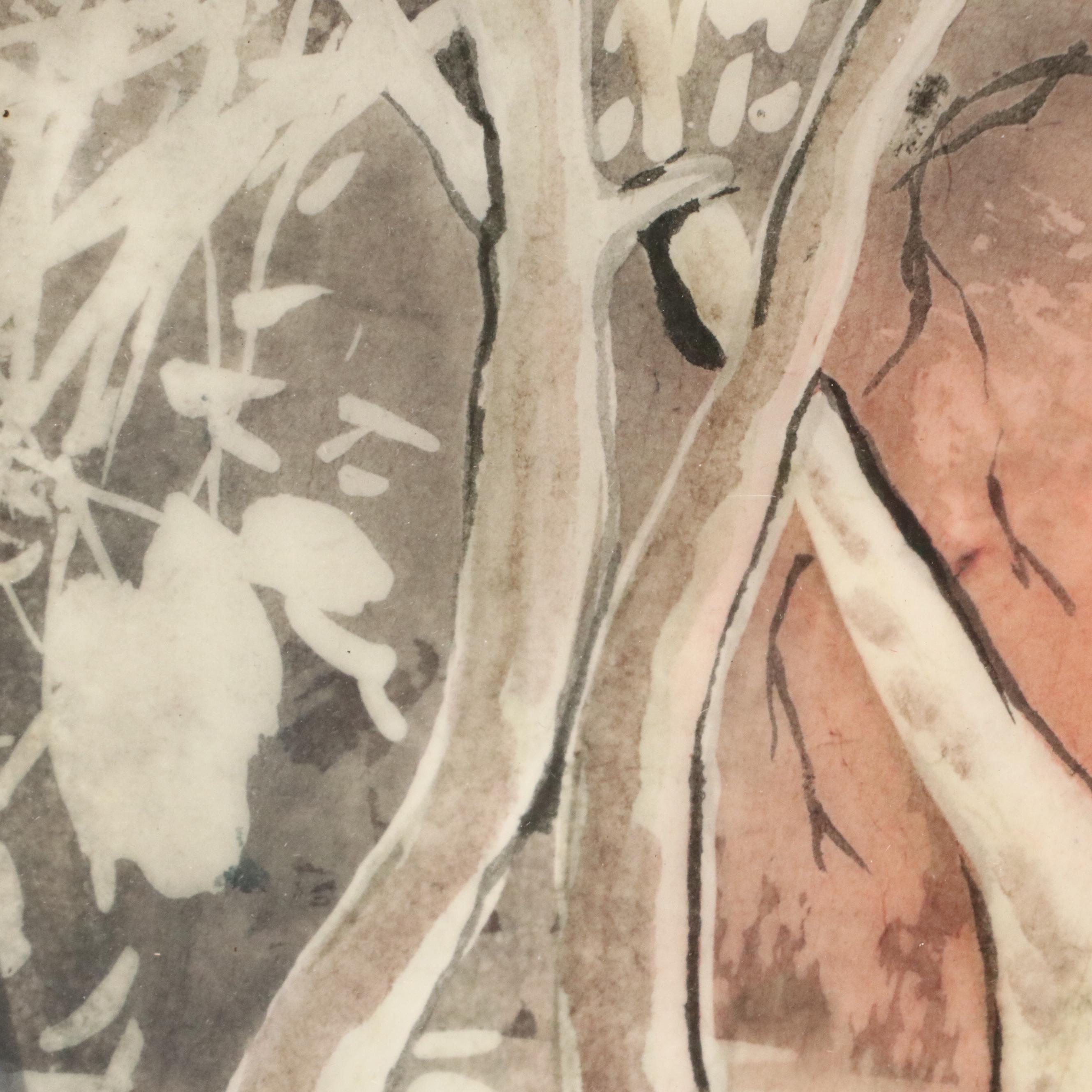 Lee Long Looi Watercolor Painting of Trees at Dusk, 20th Century