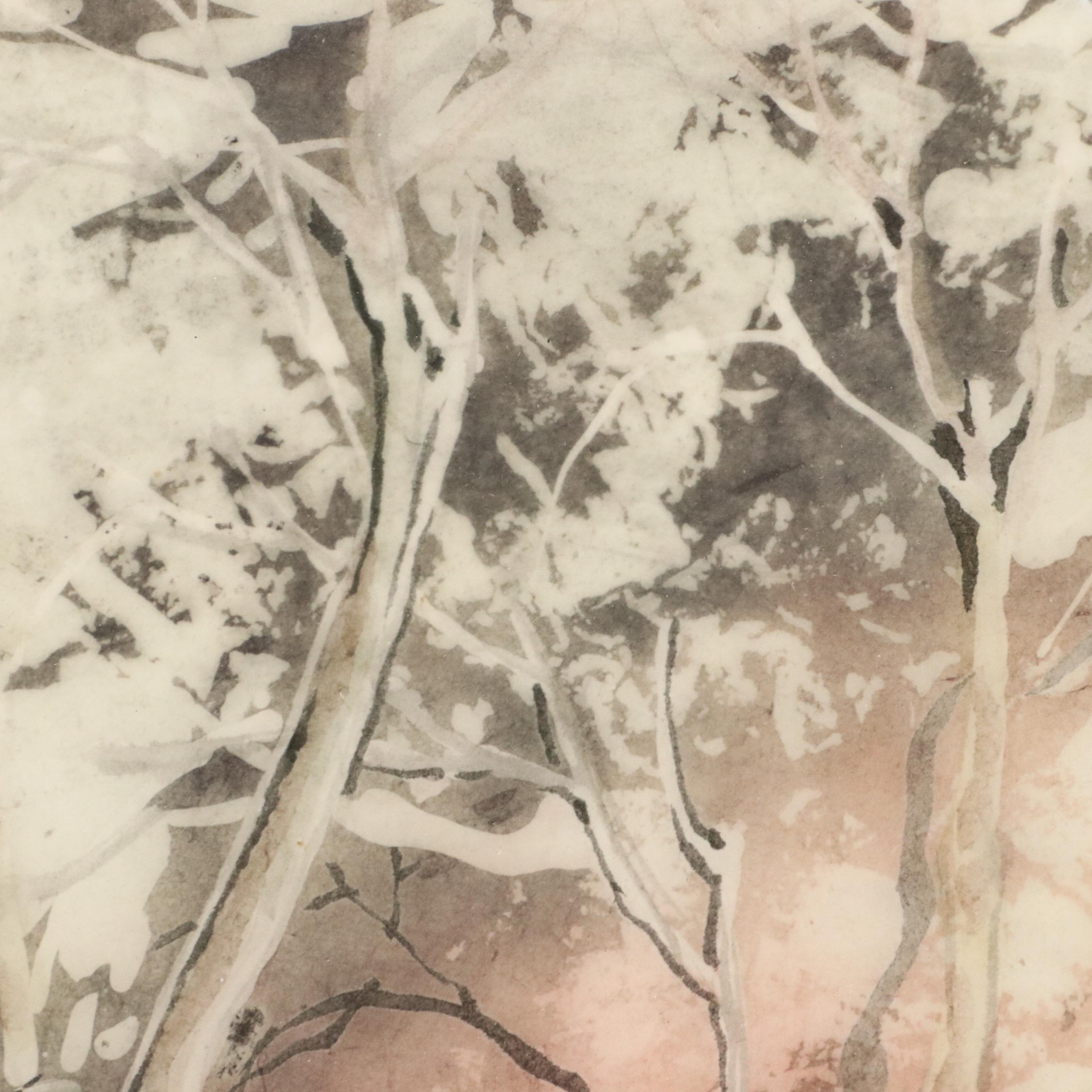 Lee Long Looi Watercolor Painting of Trees at Dusk, 20th Century