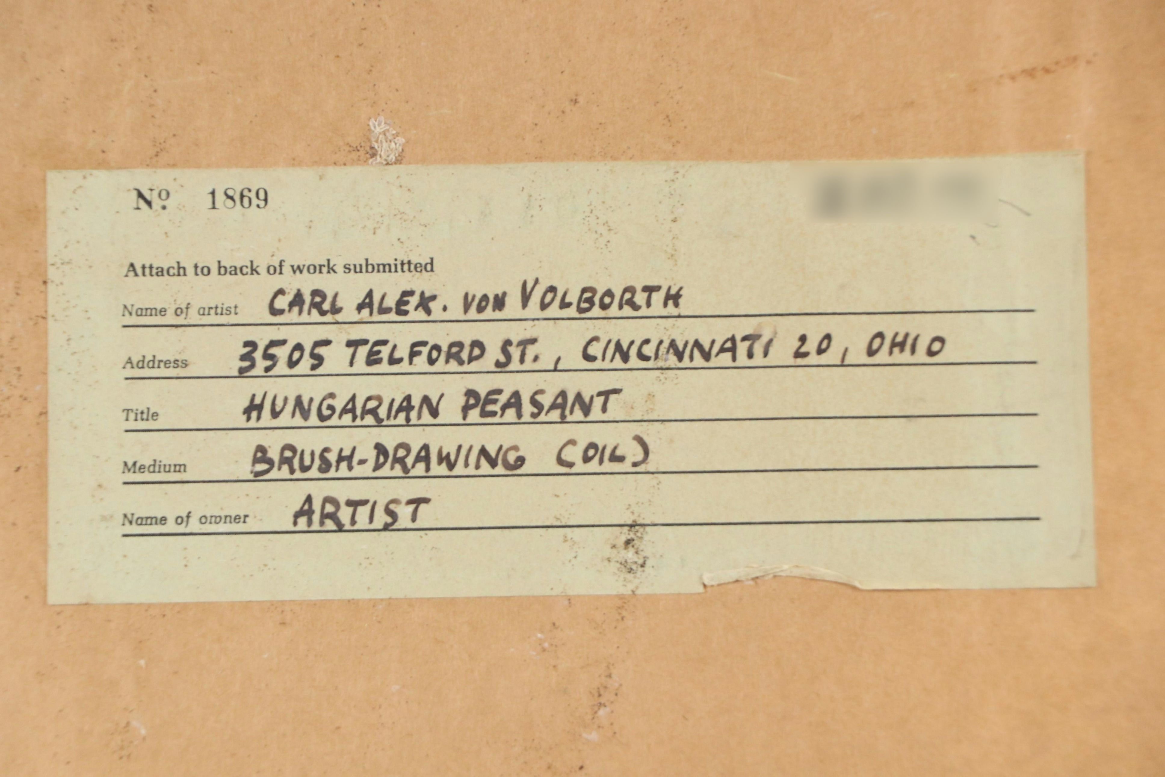 Carl-Alexander von Volborth Oil Painting "Hungarian Peasant," Mid-20th C.