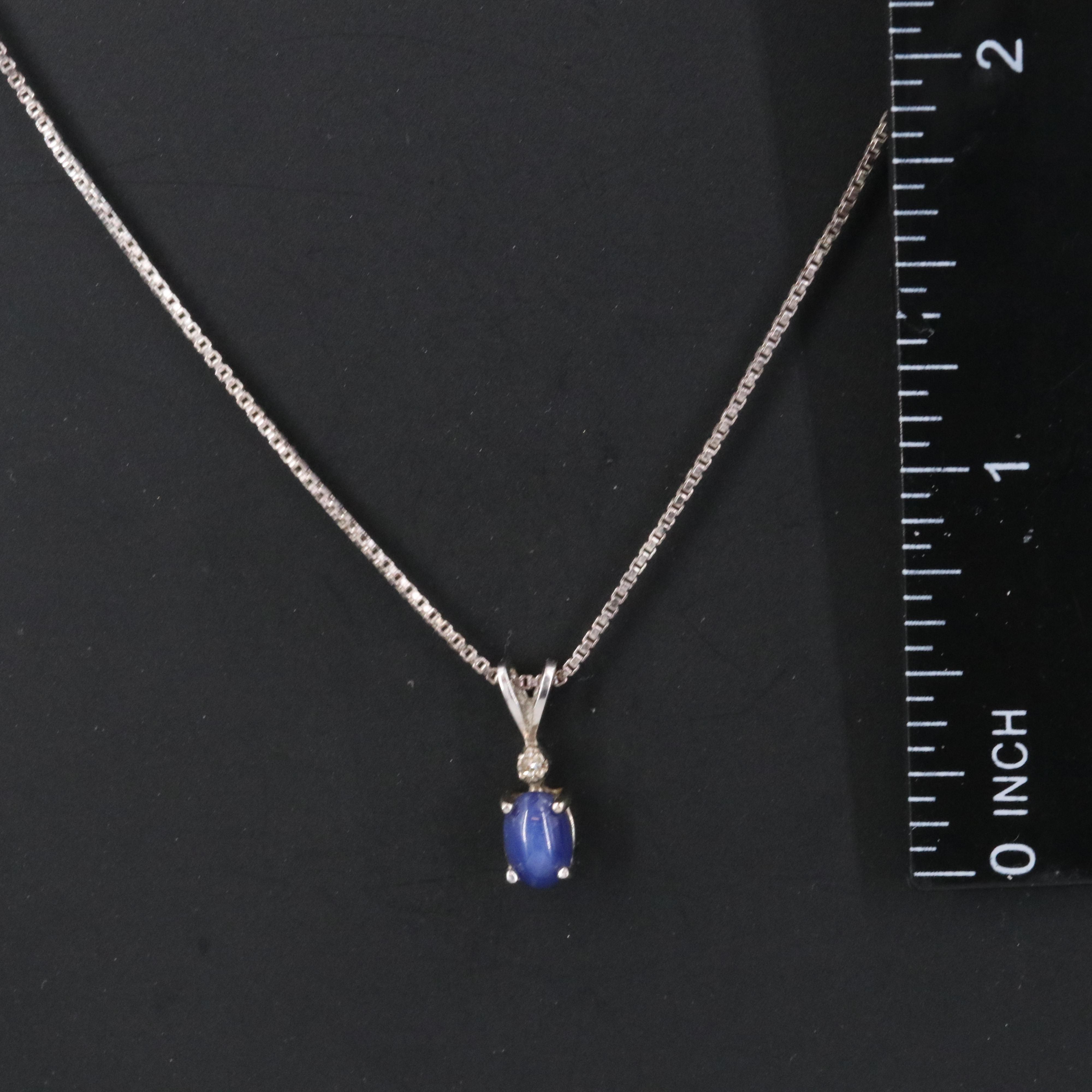 14K Star Sapphire and Diamond Pendant on Sterling Box Chain Necklace