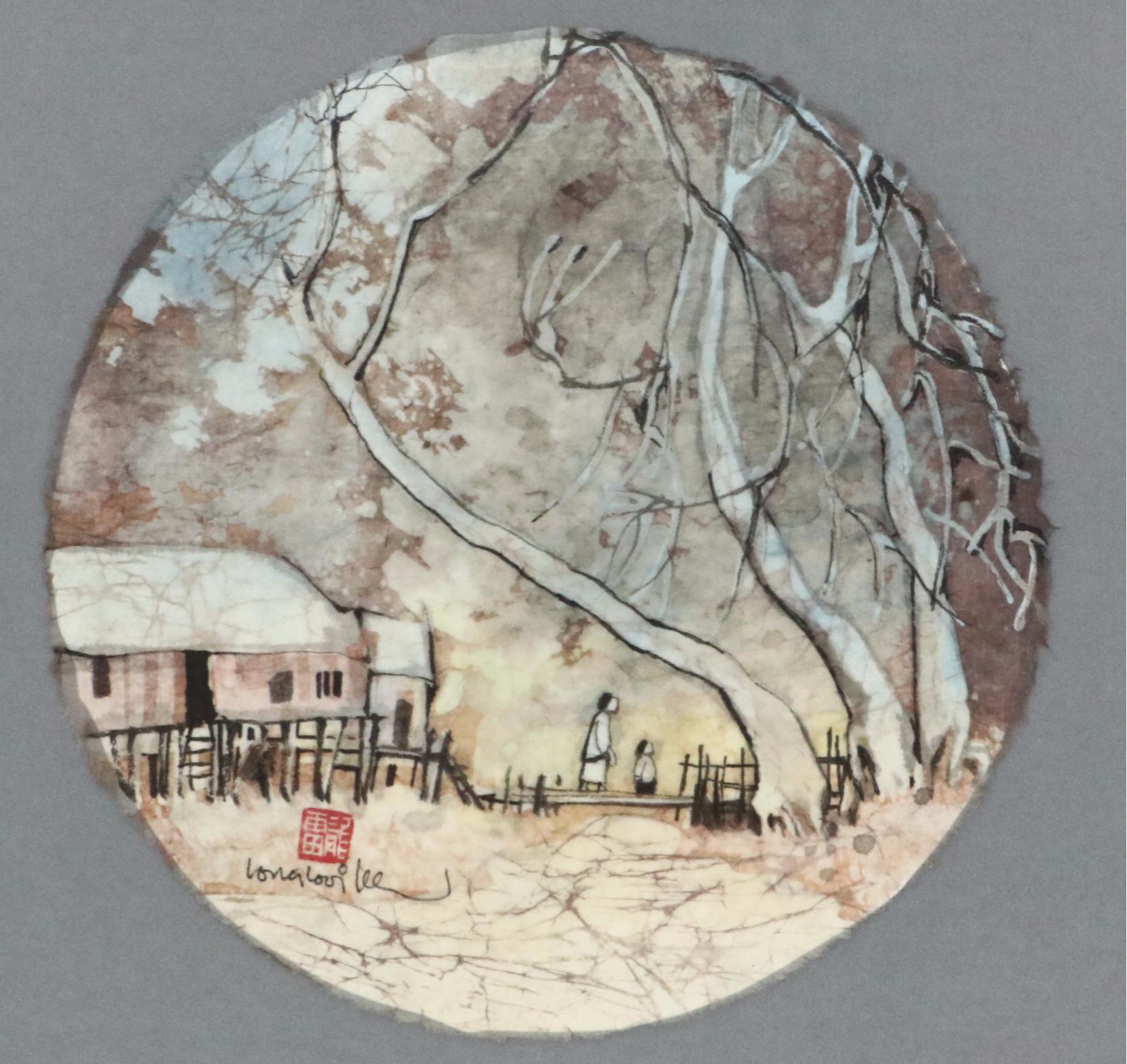 Lee Long Looi Watercolor Painting of Southeast Asian Village Scene, 20th Century