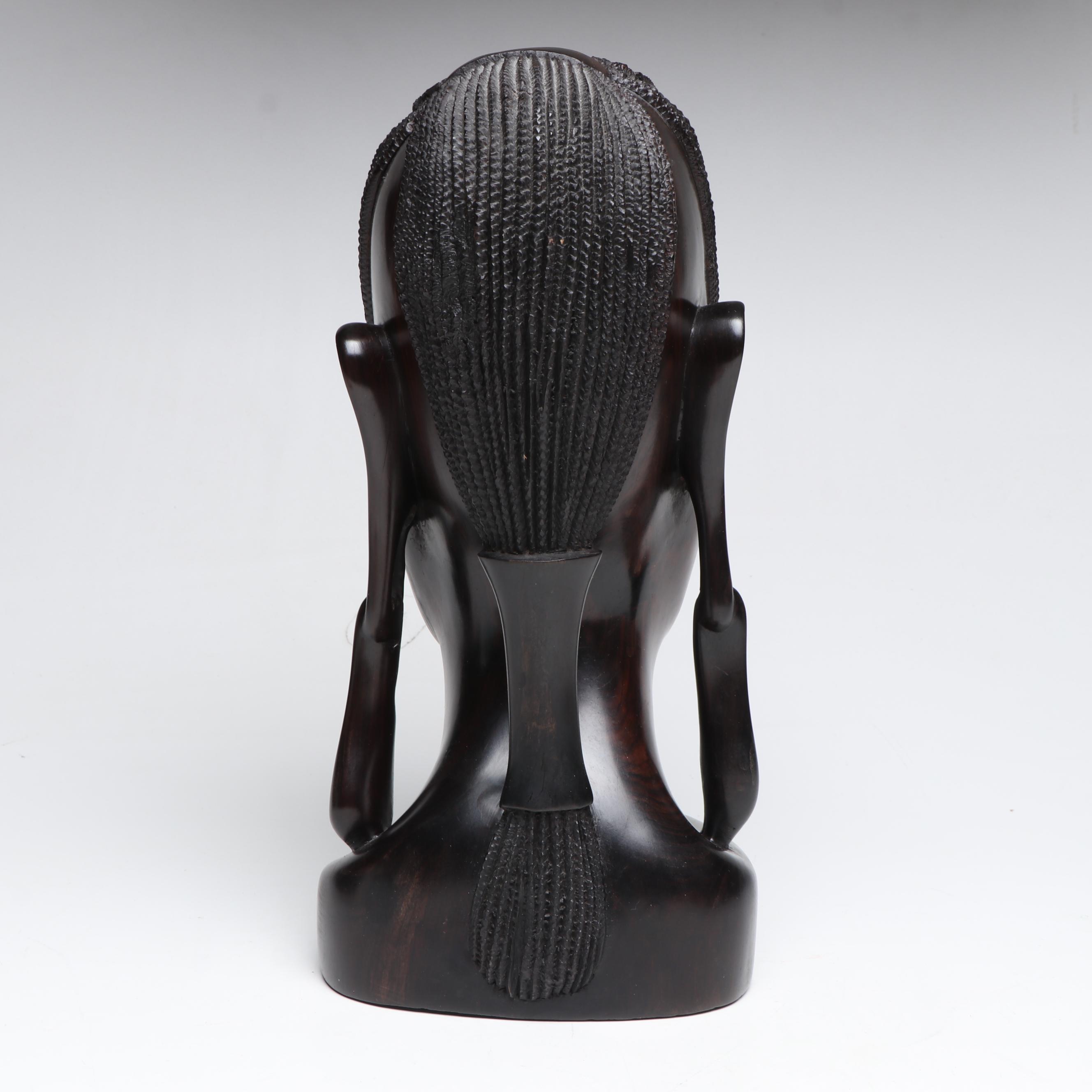 Makonde Carved Ebony Bust and Handmade Kenyan Souvenir Bead Necklace