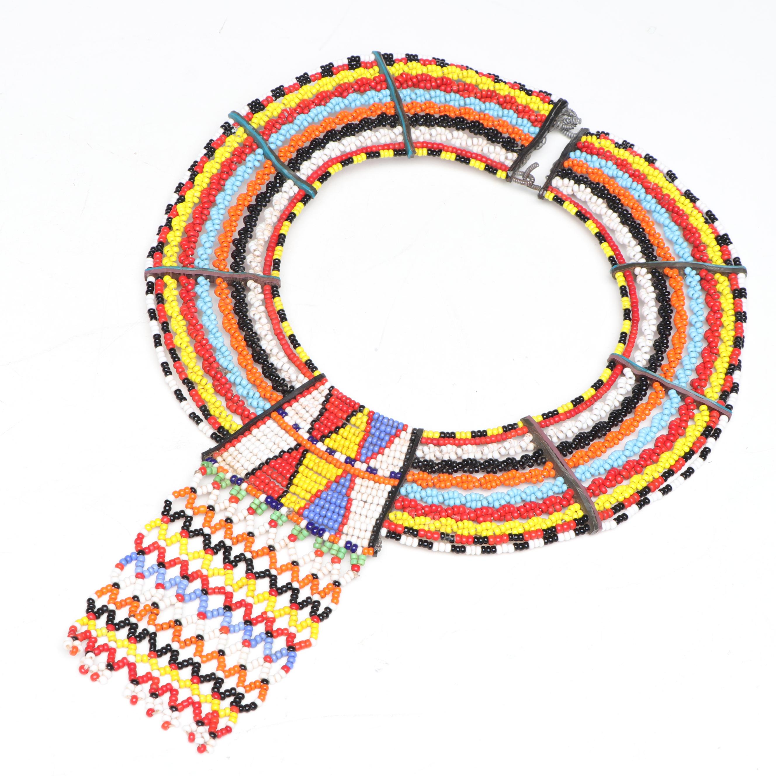 Makonde Carved Ebony Bust and Handmade Kenyan Souvenir Bead Necklace