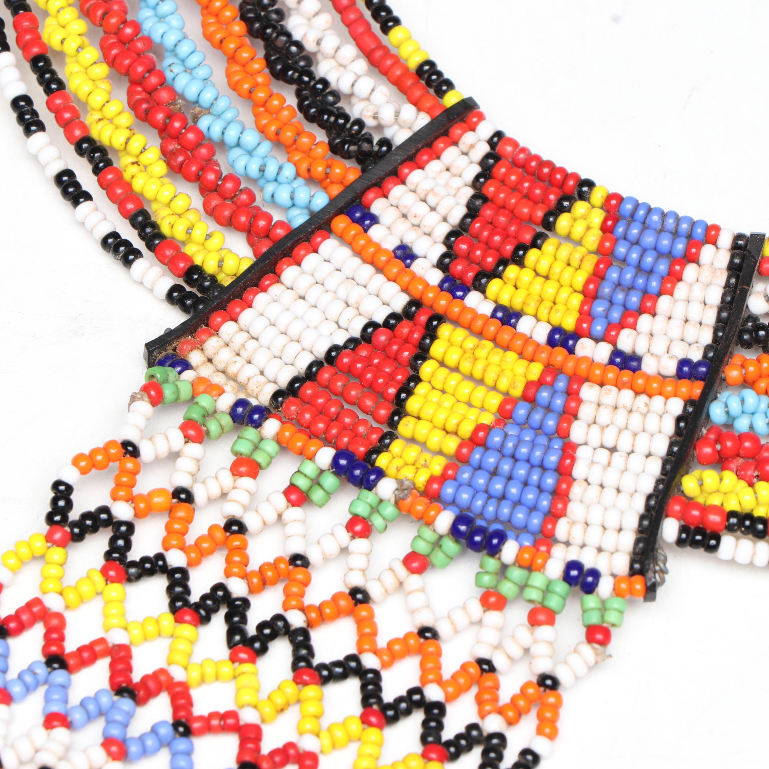 Makonde Carved Ebony Bust and Handmade Kenyan Souvenir Bead Necklace