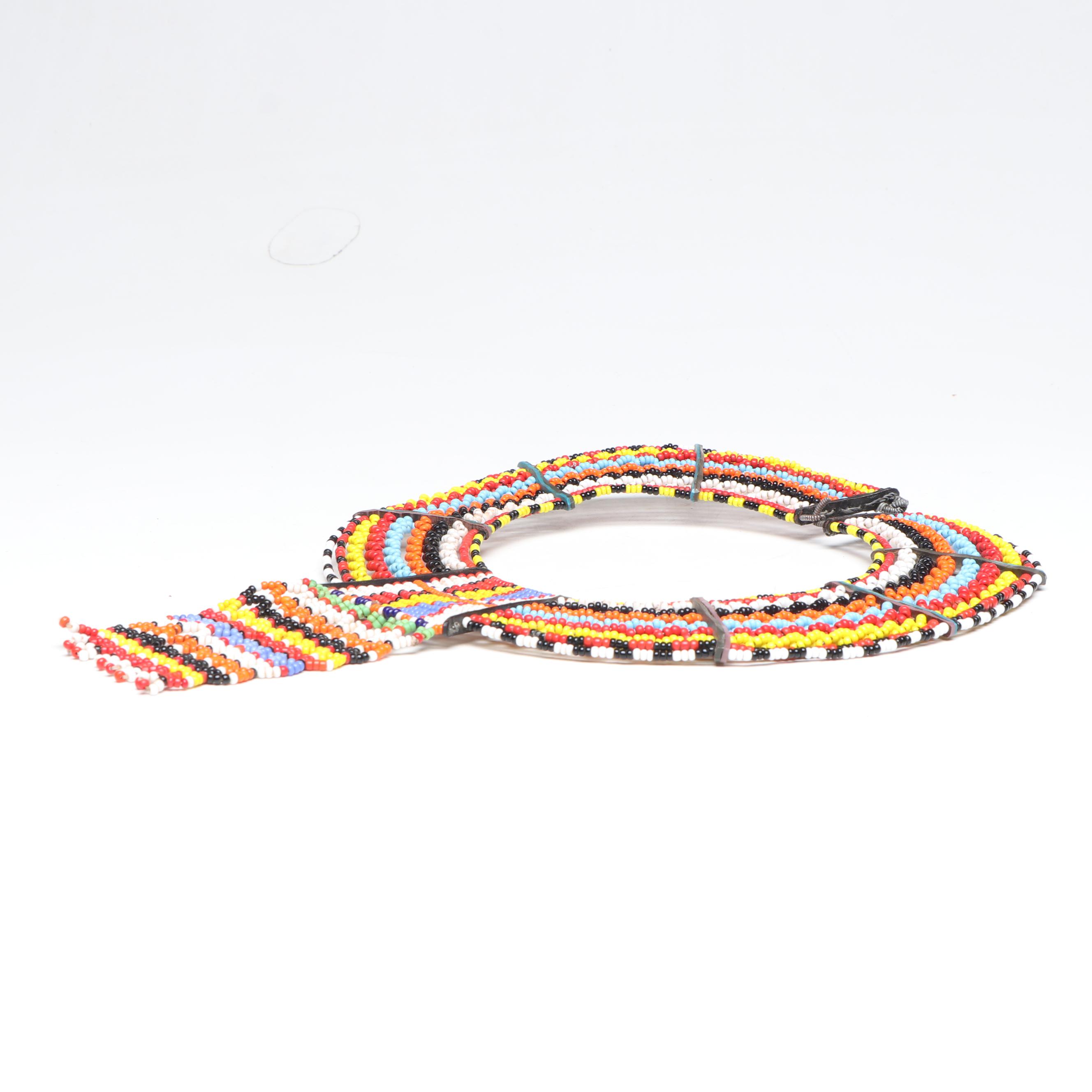 Makonde Carved Ebony Bust and Handmade Kenyan Souvenir Bead Necklace