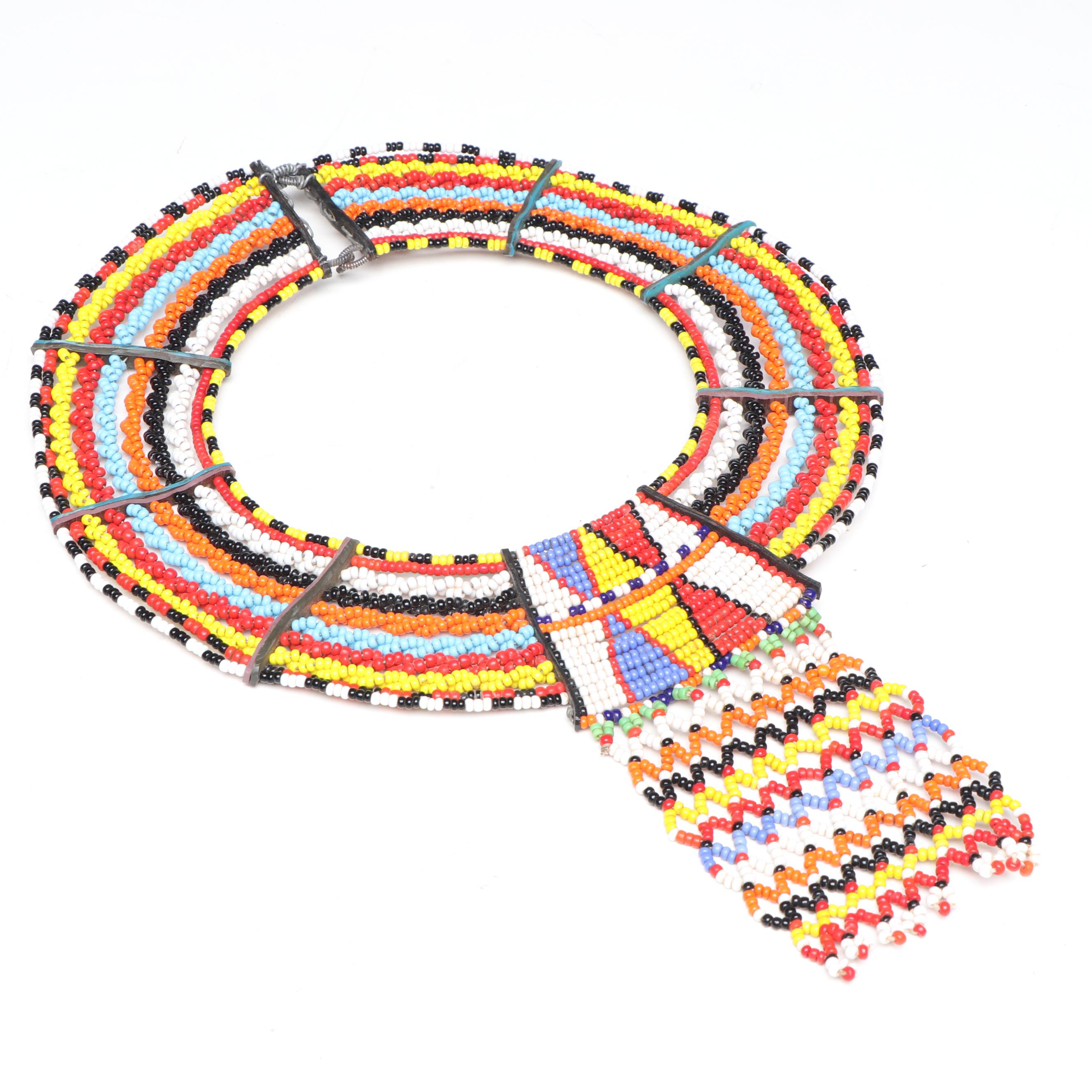 Makonde Carved Ebony Bust and Handmade Kenyan Souvenir Bead Necklace