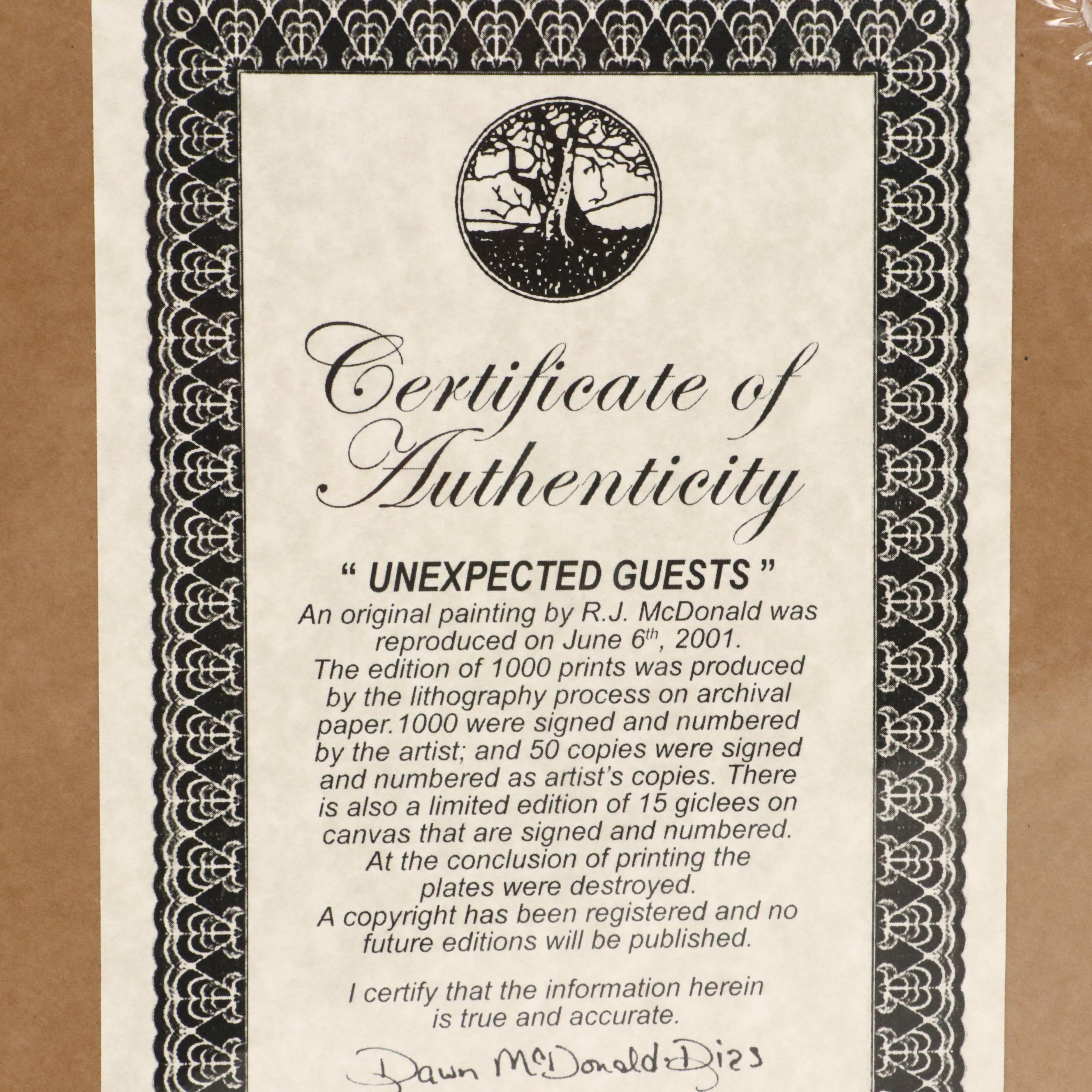 Ralph J. McDonald Offset Lithograph "Unexpected Guests," 2001