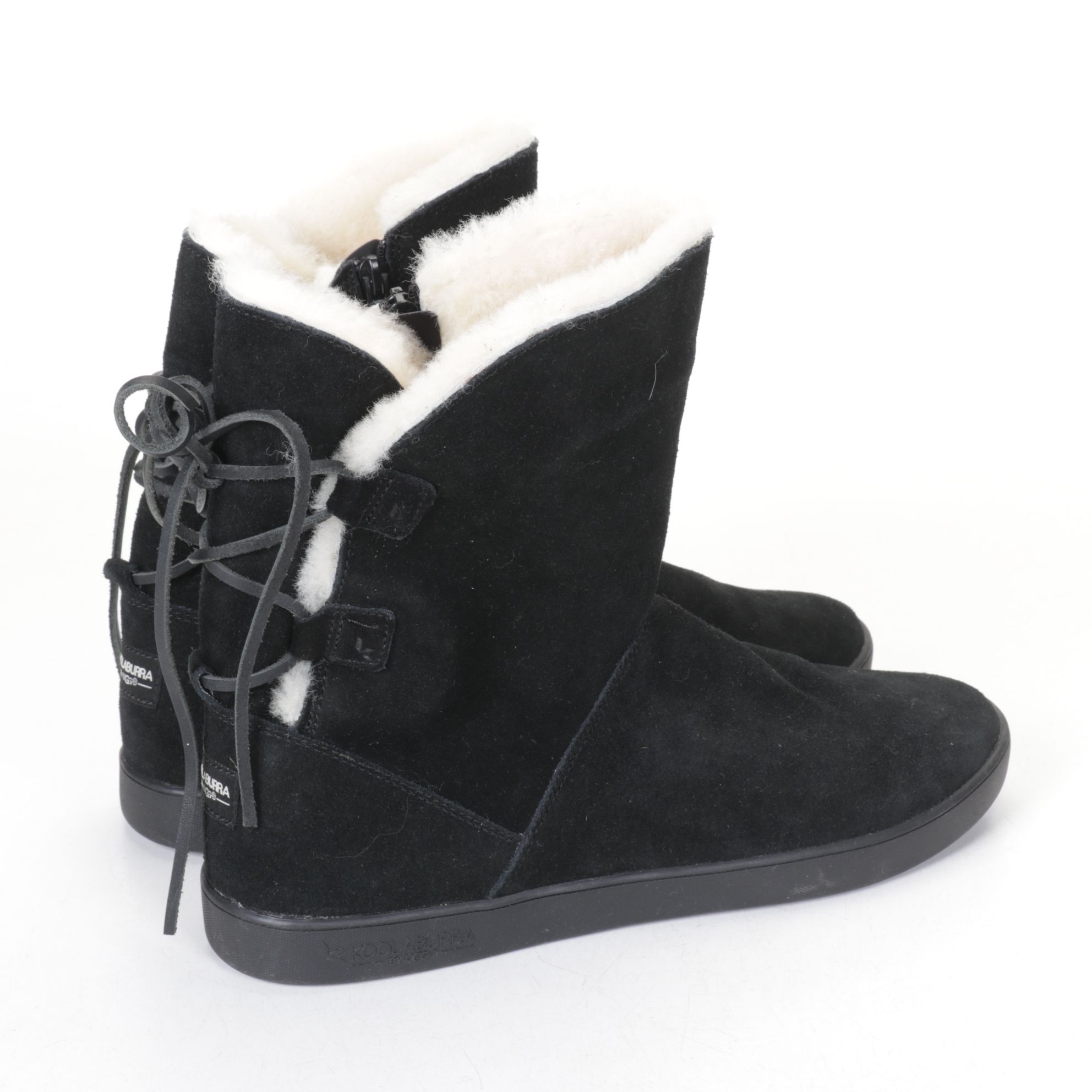 Koolaburra by UGG Shazi Black Suede Short Tie-Back Boots