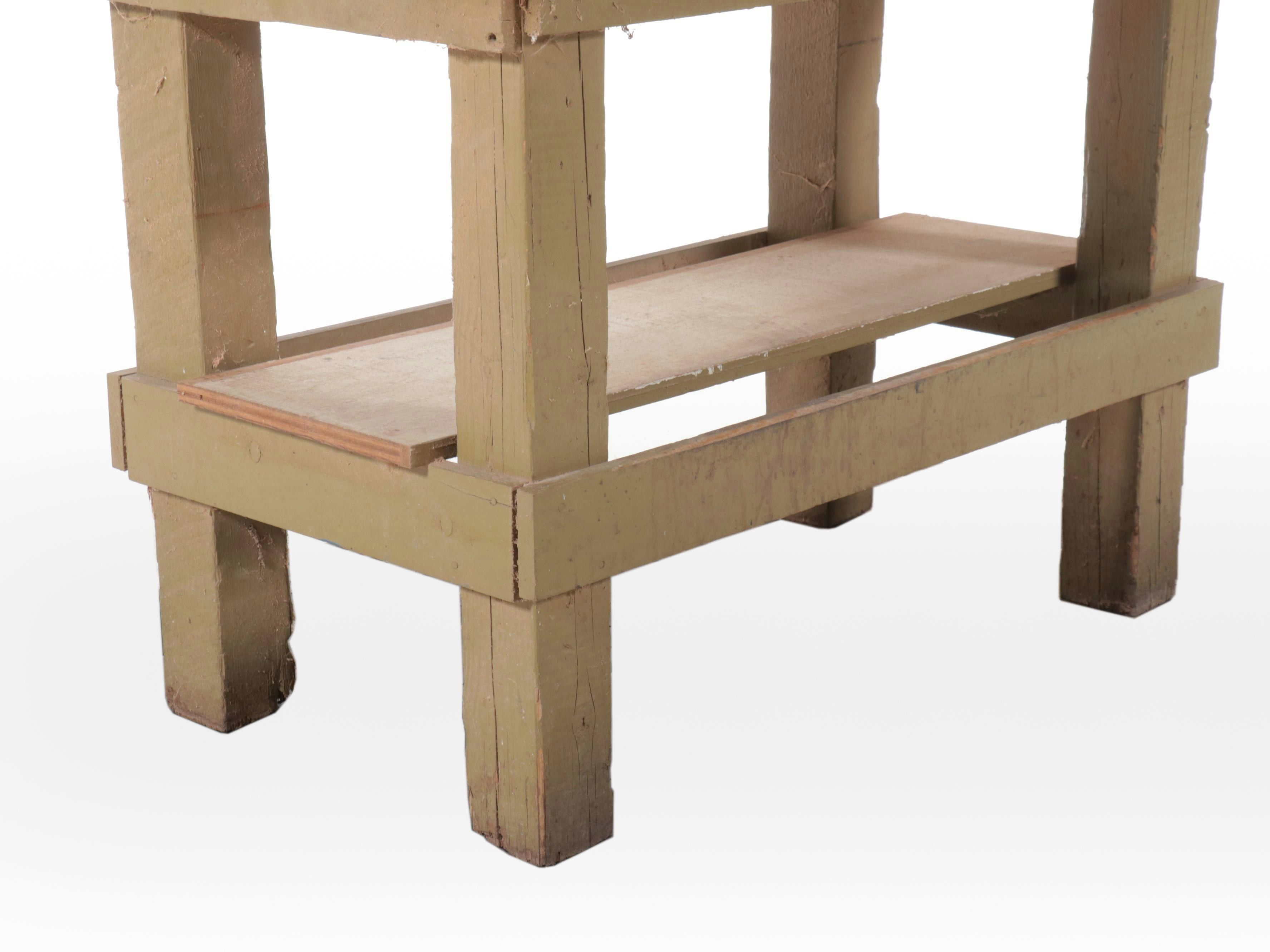 Vintage Wooden Work Table with O. Parker Co. Bench Vise