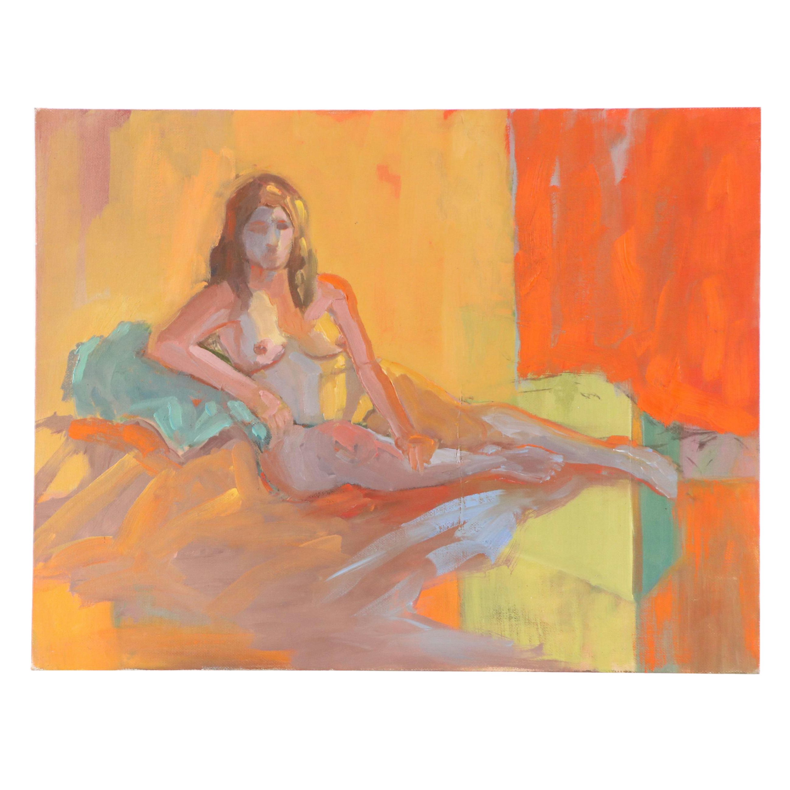 Martha Newfield Vibrant Figural Acrylic Painting of Nude Woman