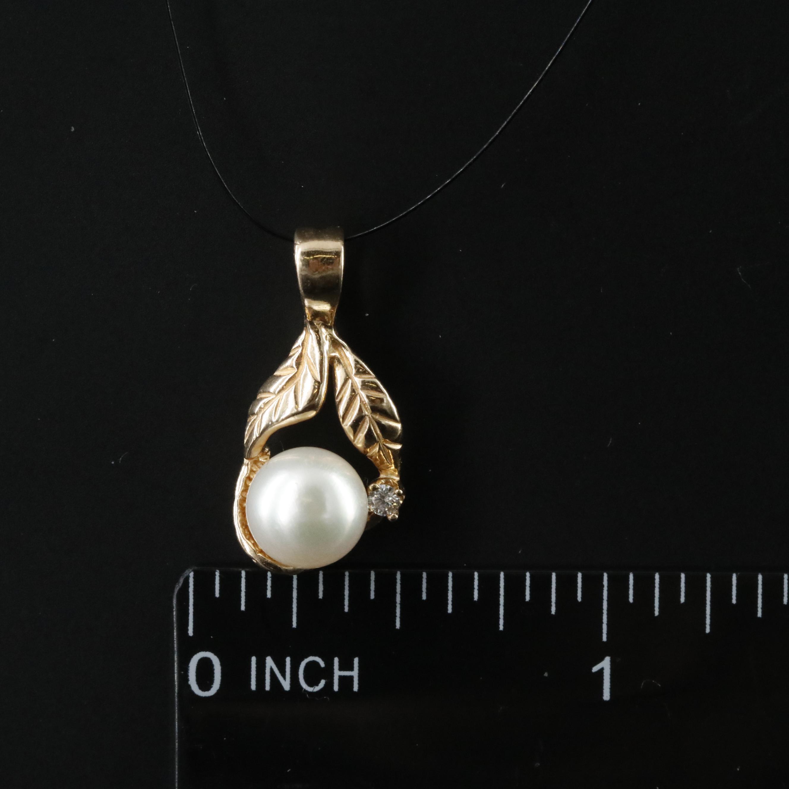 14K Pearl and Diamond Pendant