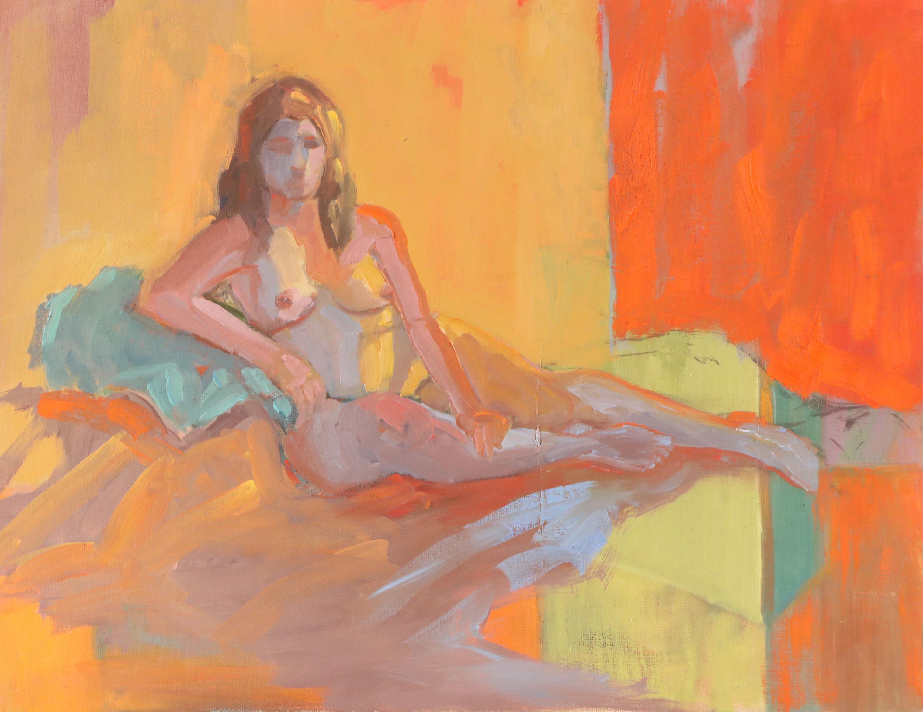 Martha Newfield Vibrant Figural Acrylic Painting of Nude Woman