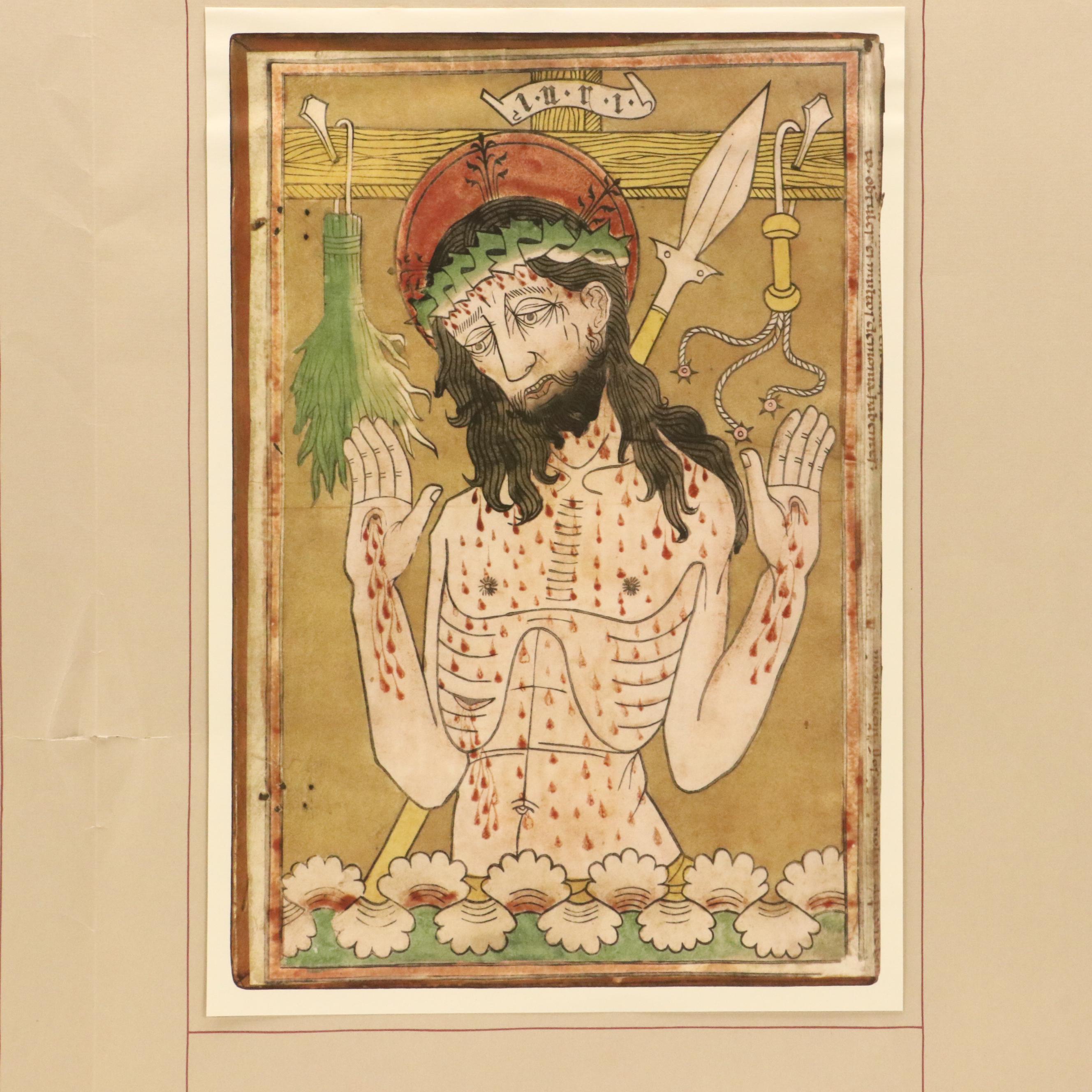 Reproduction Offset Lithograph of Medieval Woodcut "Man of Sorrows," Circa 1947