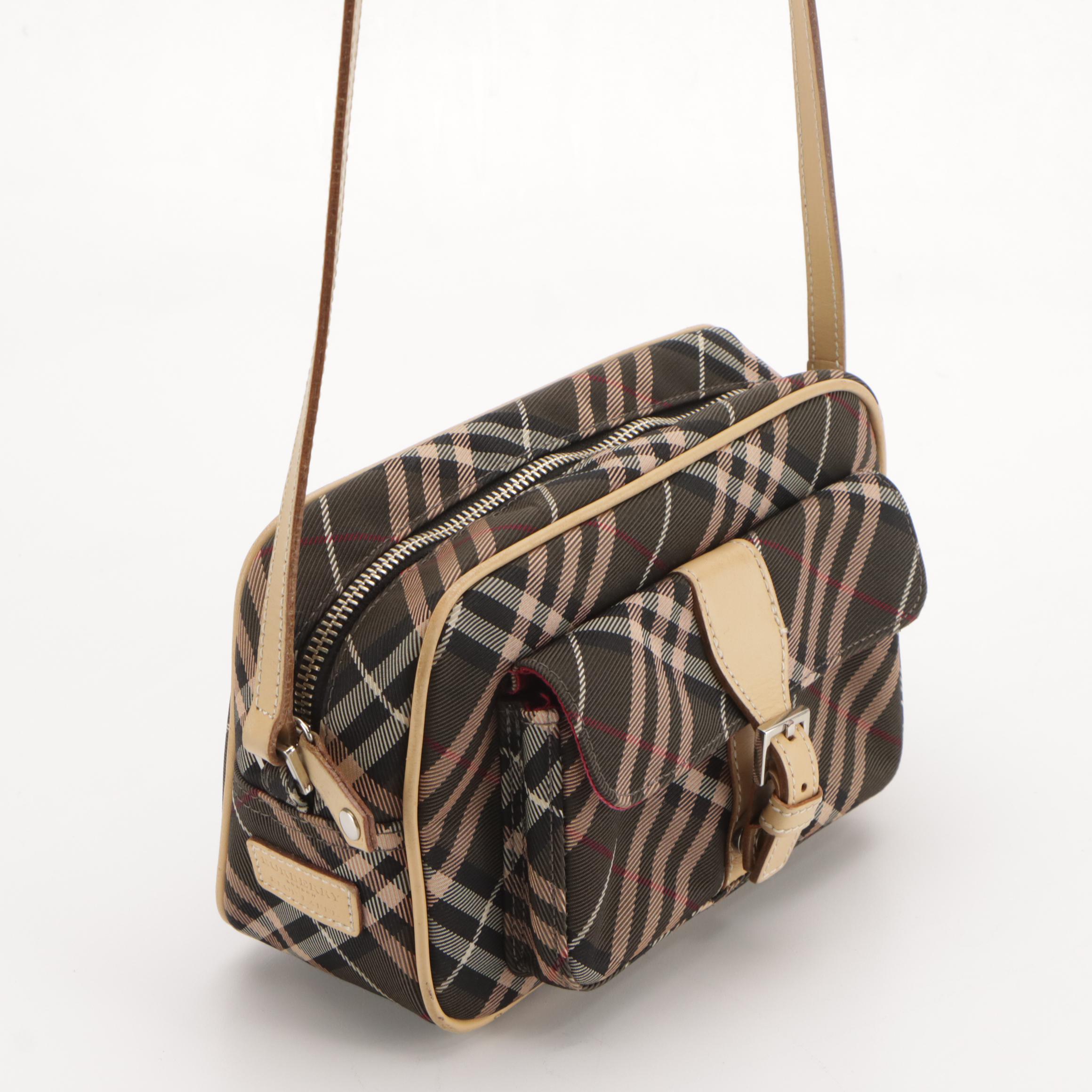 Burberry Blue Label Crossbody Bag in Nova Check Nylon Canvas and Leather Trim