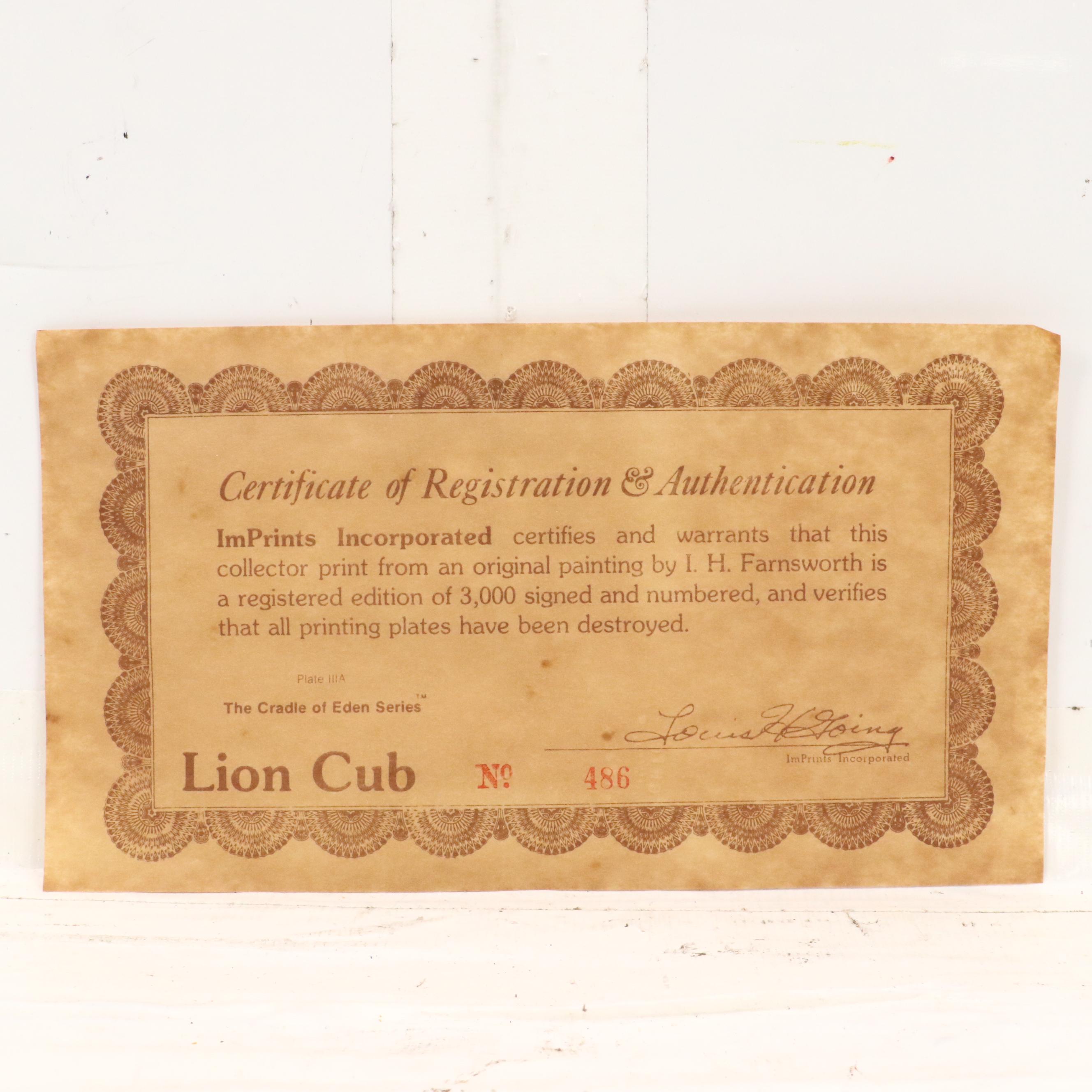 Imogene H. Farnsworth Offset Lithographs "Puma Cub" and "Lion Cub"