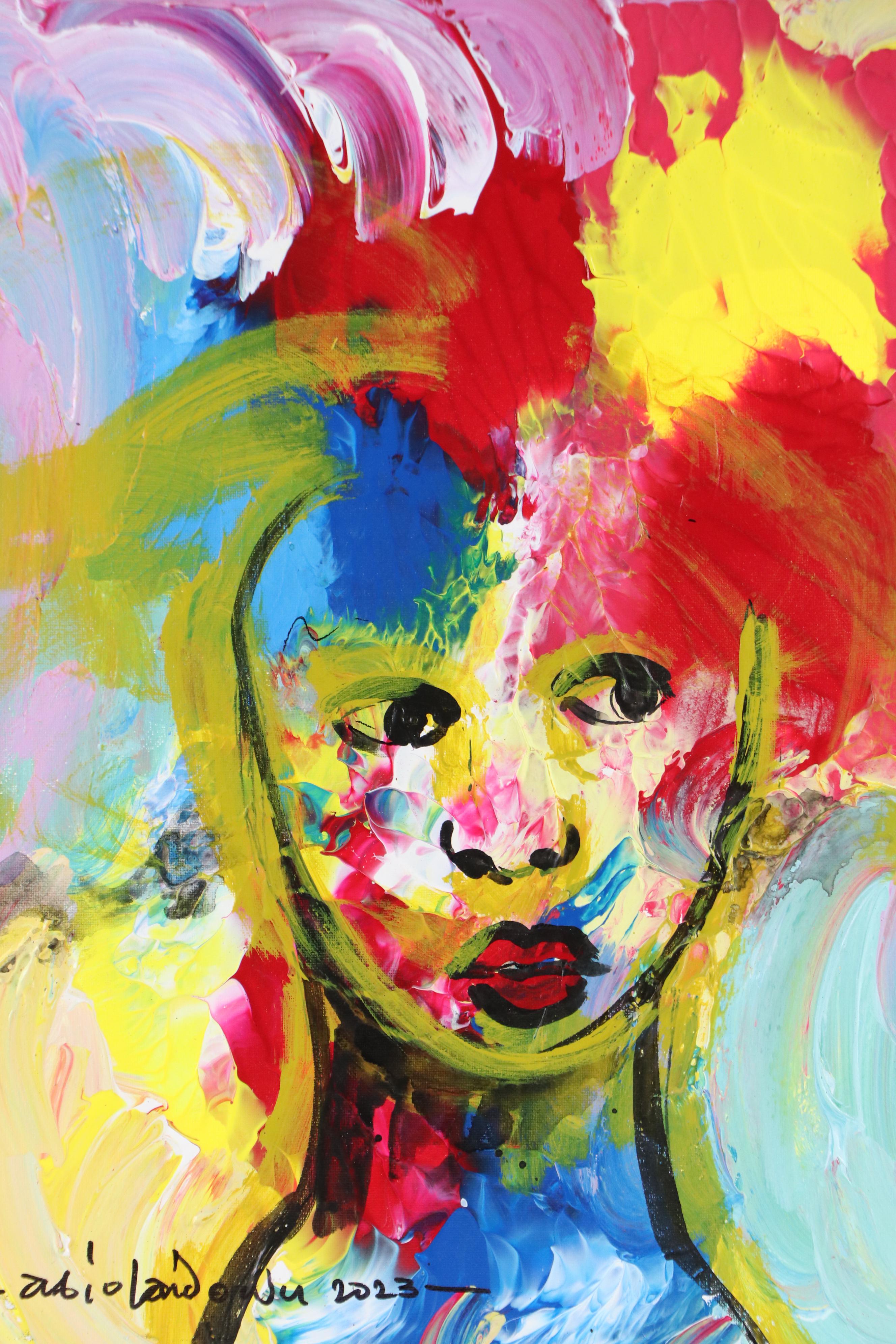 Abiola Idowu Stylized Acrylic Portrait "My Heart Beats," 2023