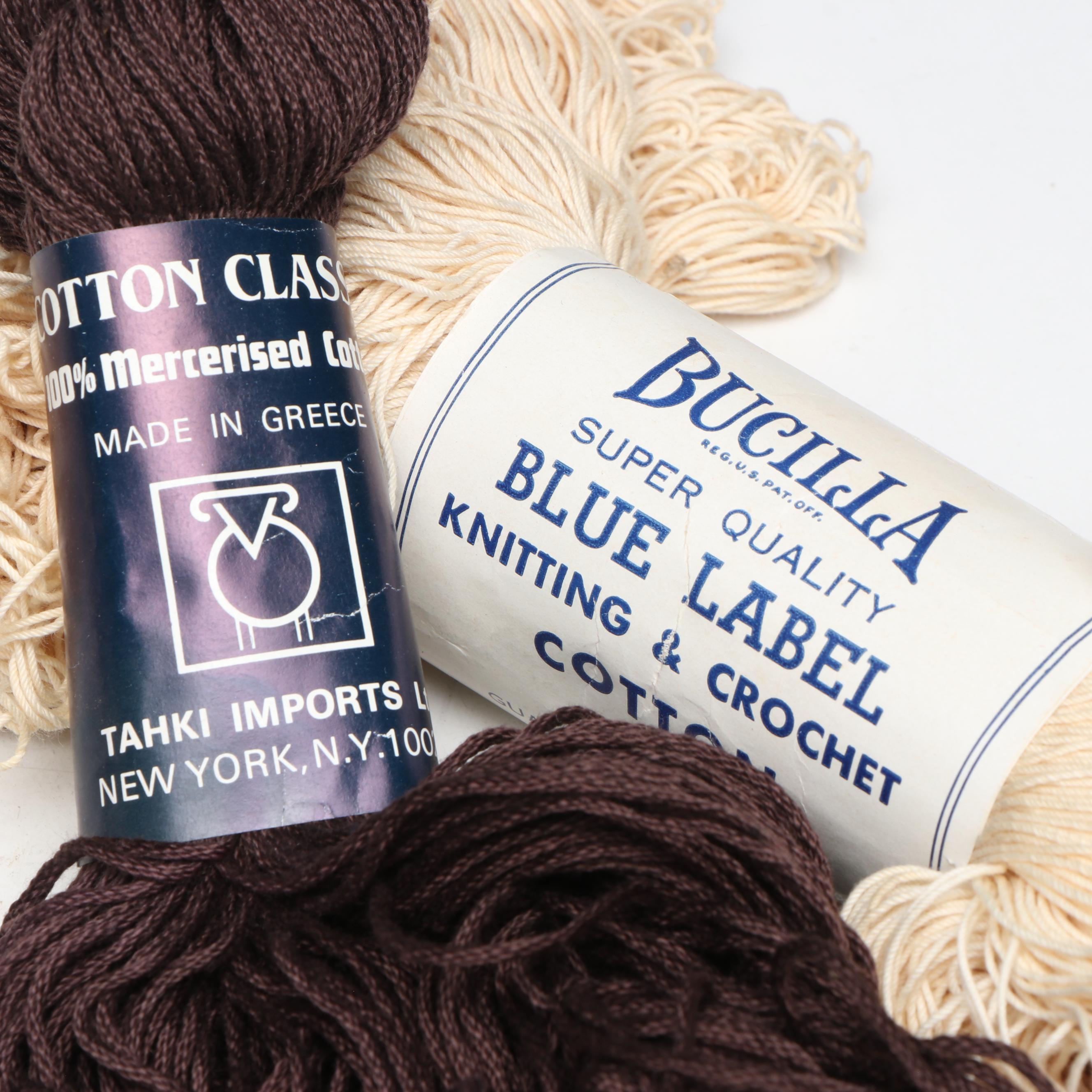 Dive, Thaki, Bucilla & Other Cotton Yarn with Wood Knitting Needles and Crochet