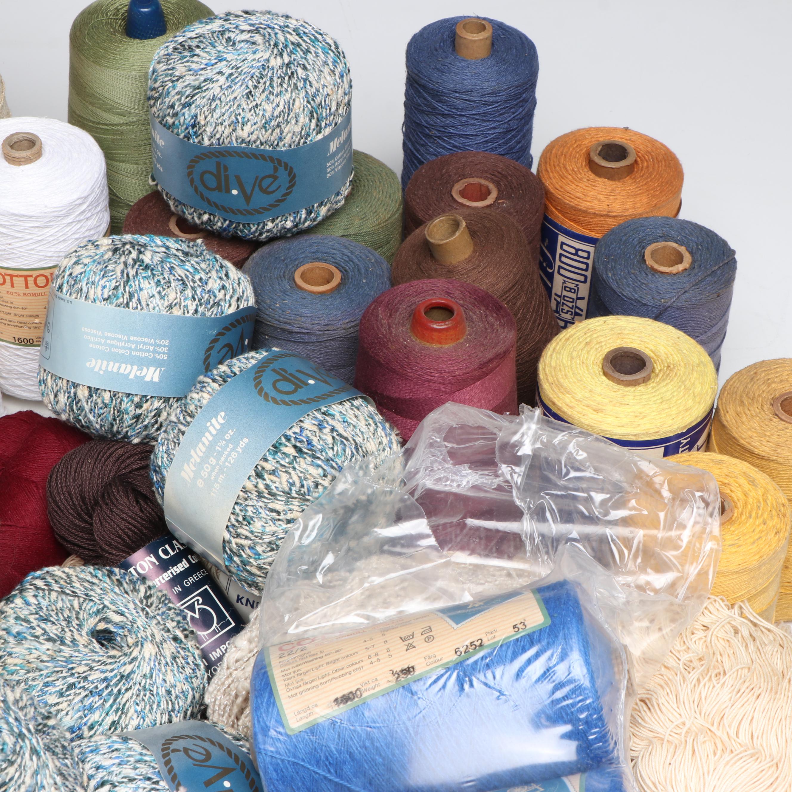 Dive, Thaki, Bucilla & Other Cotton Yarn with Wood Knitting Needles and Crochet