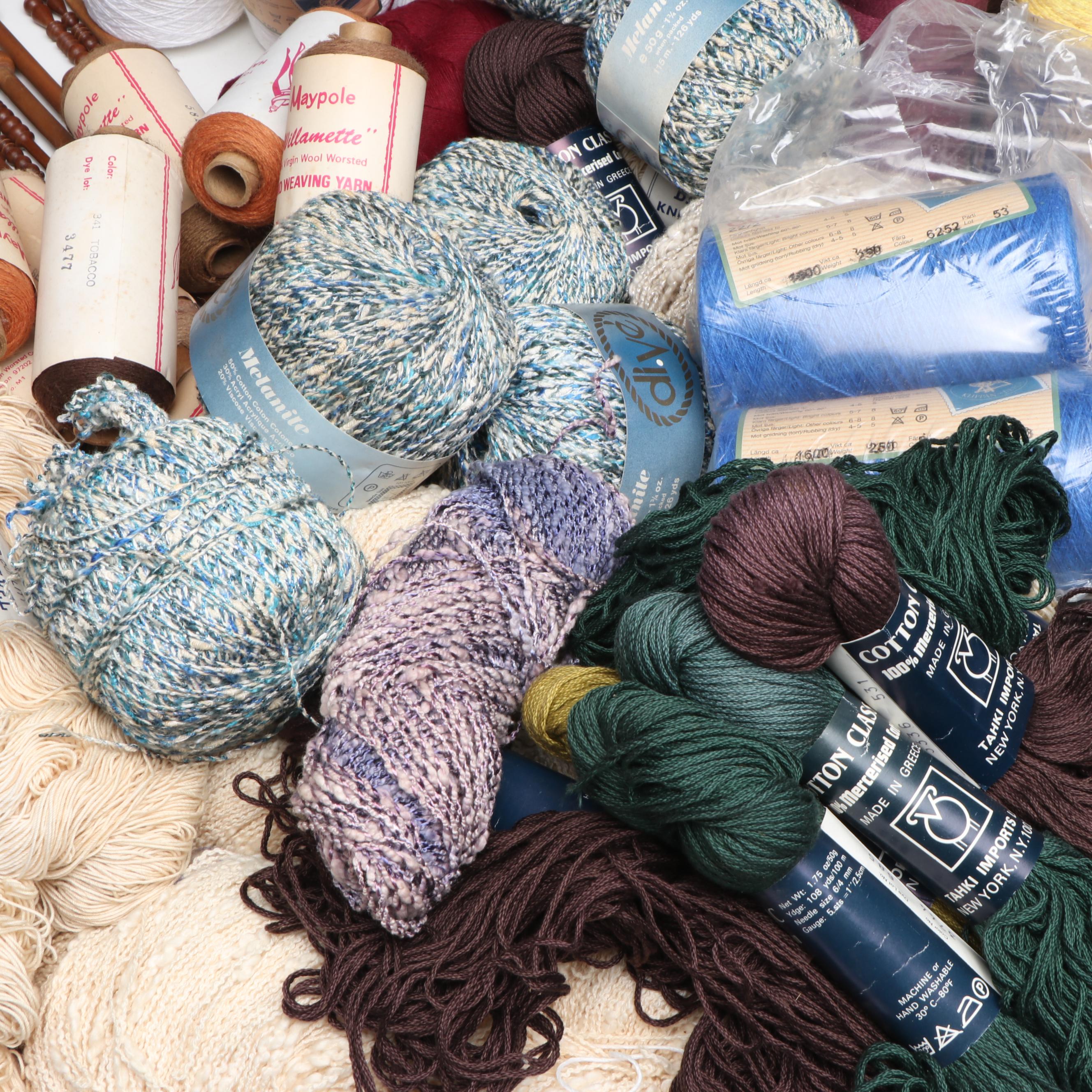 Dive, Thaki, Bucilla & Other Cotton Yarn with Wood Knitting Needles and Crochet