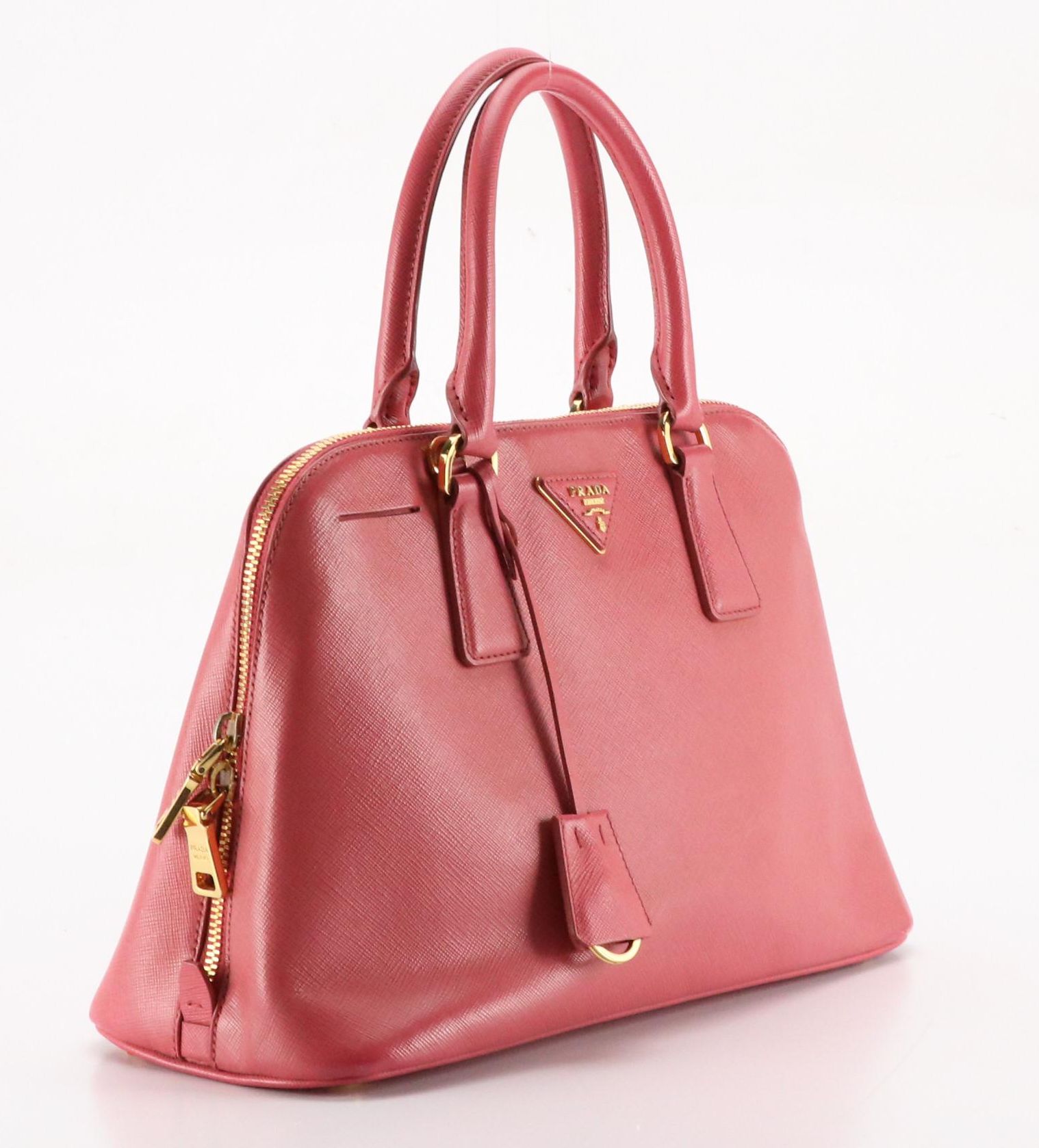 Prada Domed Two-Way Bag in Watermelon Pink Saffiano Leather