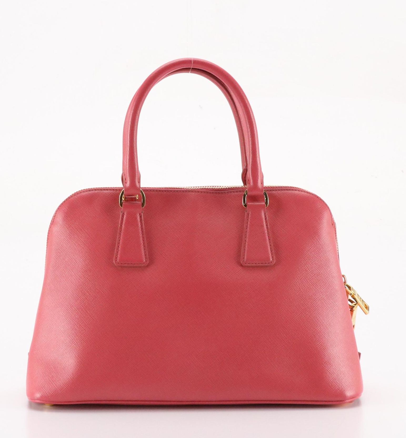 Prada Domed Two-Way Bag in Watermelon Pink Saffiano Leather