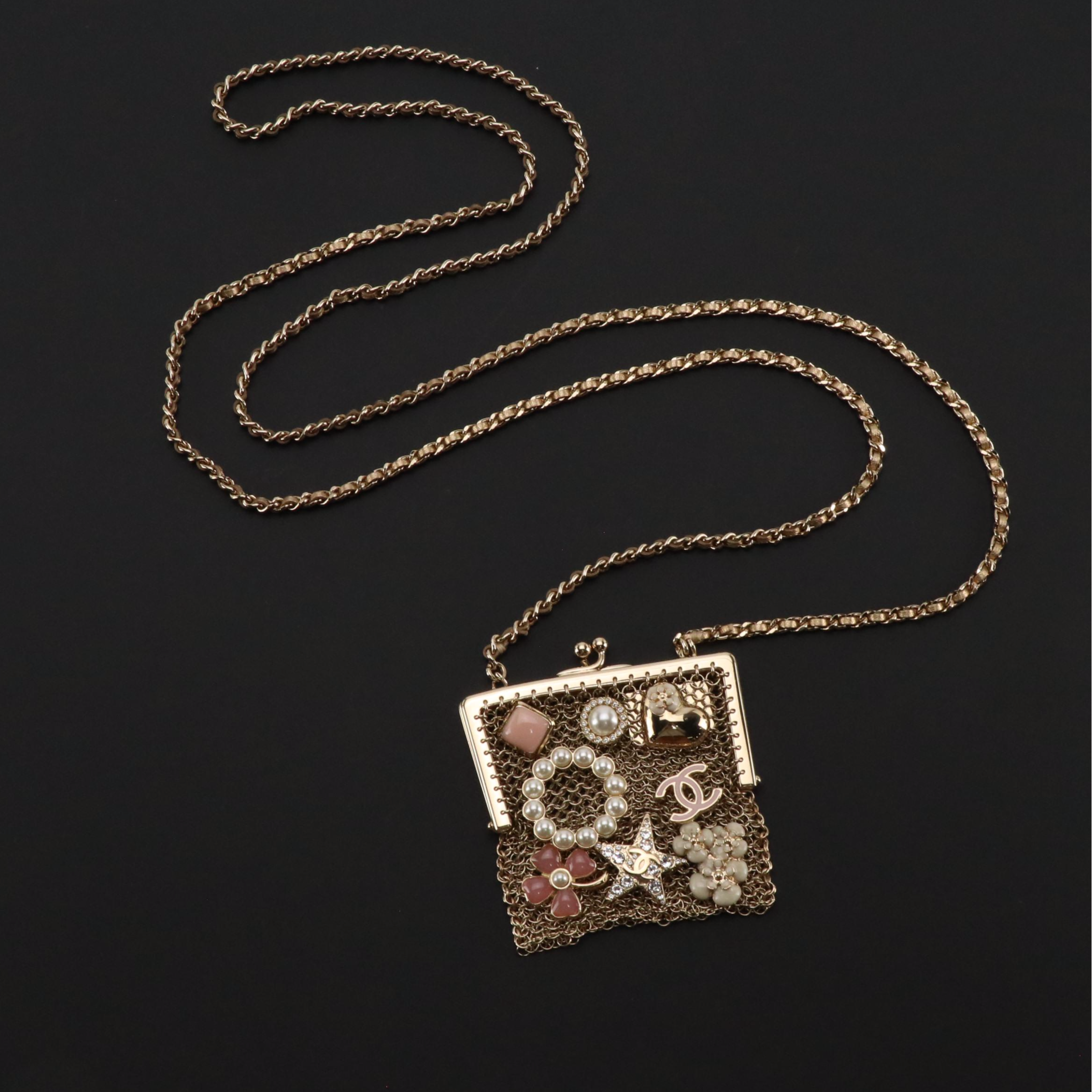 Chanel CC Charm Mini Metal Mesh Kisslock Crossbody Bag with Box